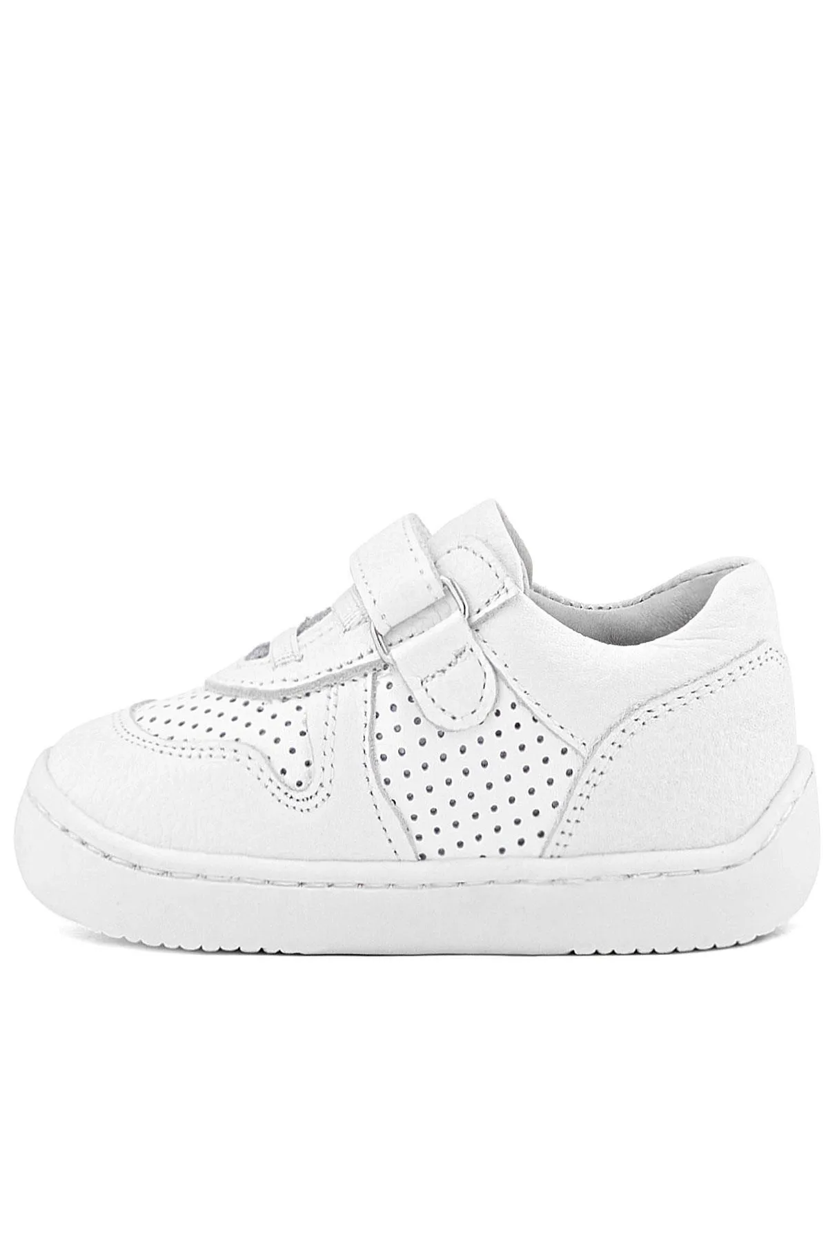 Bob Hakiki Deri Beyaz Barefoot Beyaz Tabanlı Cırtlı Bebek Sneaker Ayakkabı