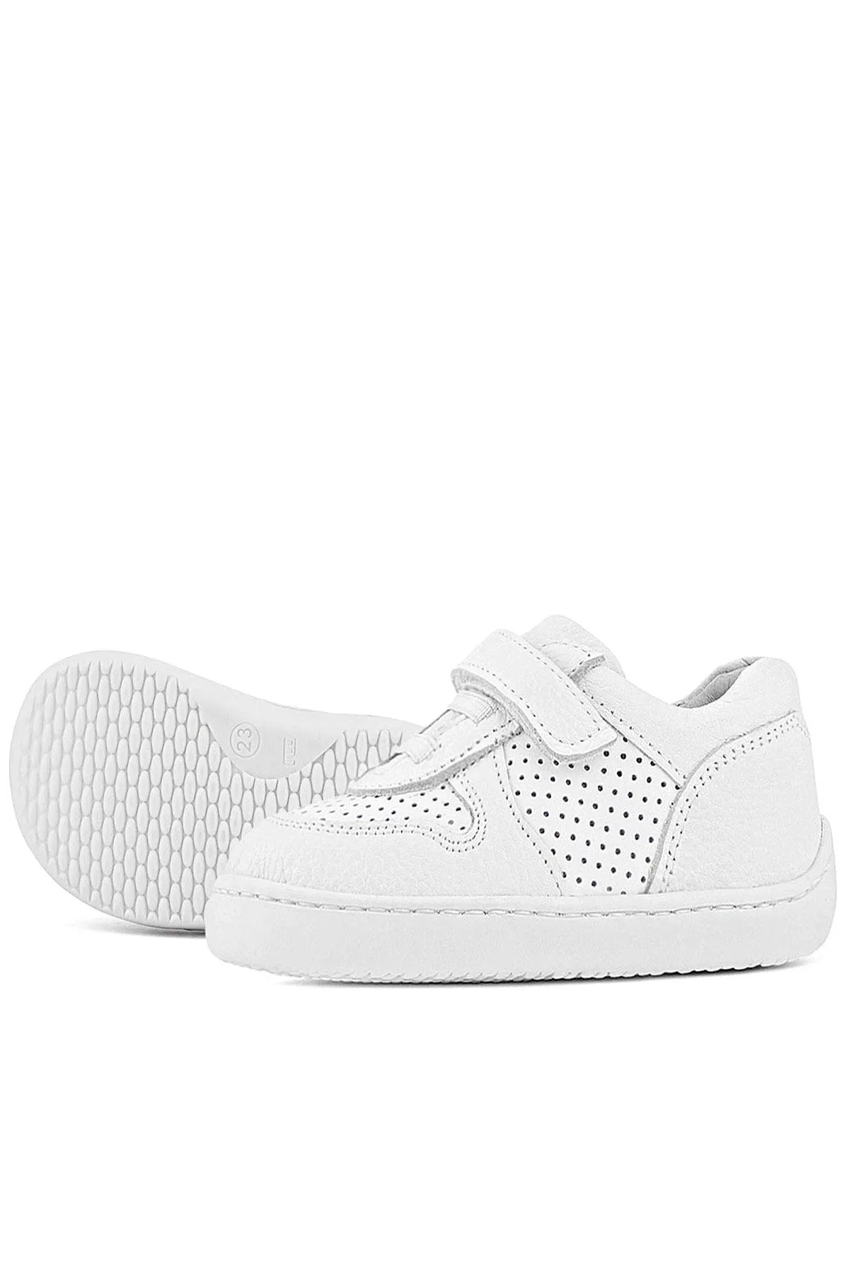Bob Hakiki Deri Beyaz Barefoot Beyaz Tabanlı Cırtlı Bebek Sneaker Ayakkabı