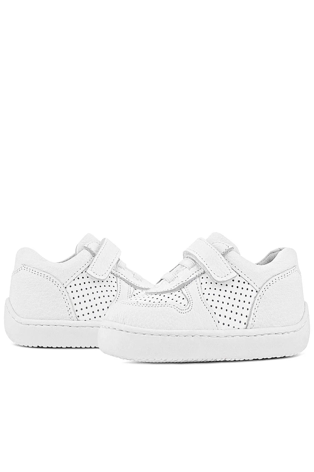 Bob Hakiki Deri Beyaz Barefoot Beyaz Tabanlı Cırtlı Bebek Sneaker Ayakkabı