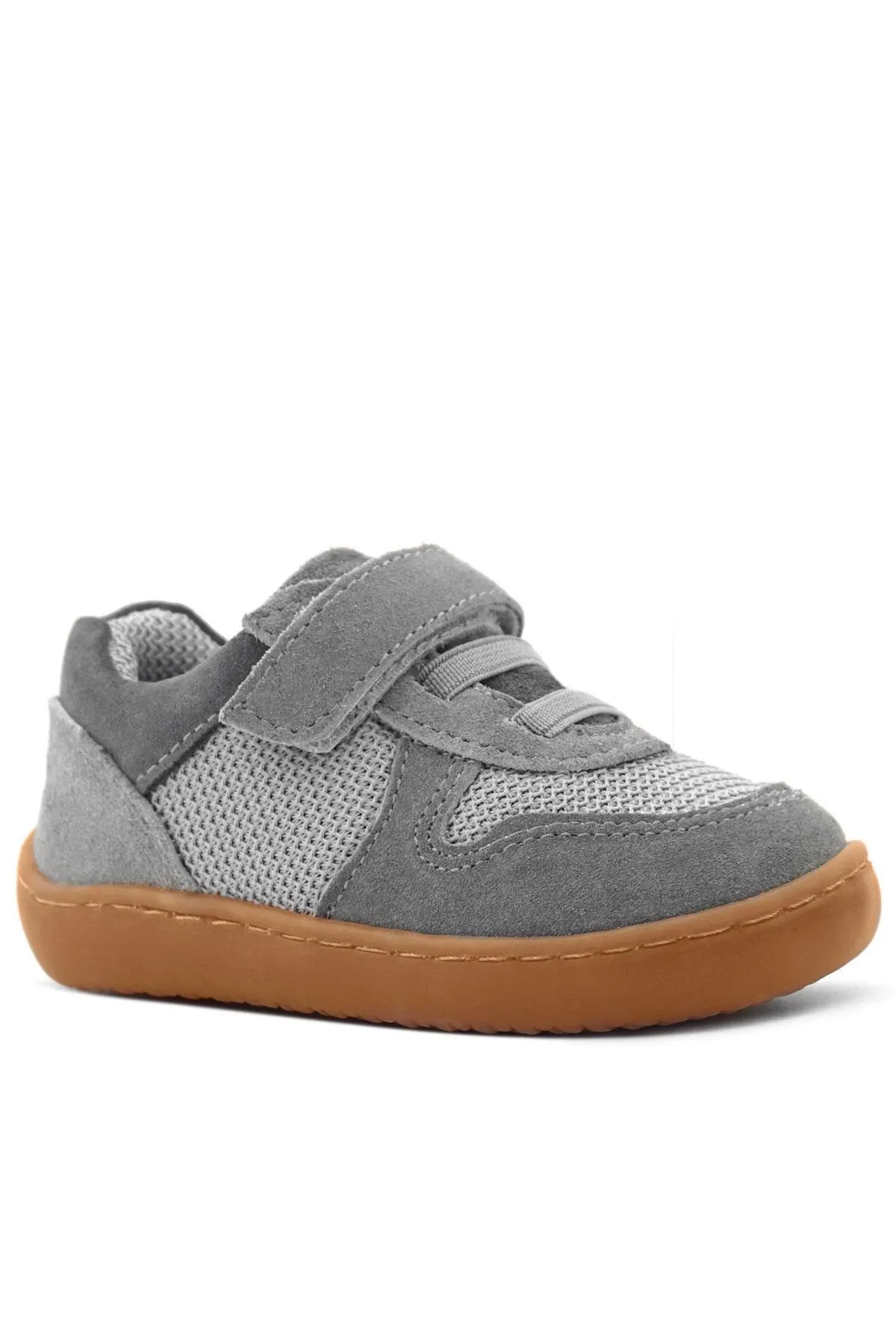 Bob Hakiki Deri Gri Barefoot Cırtlı Lastikli Bebek Sneaker Ayakkabı