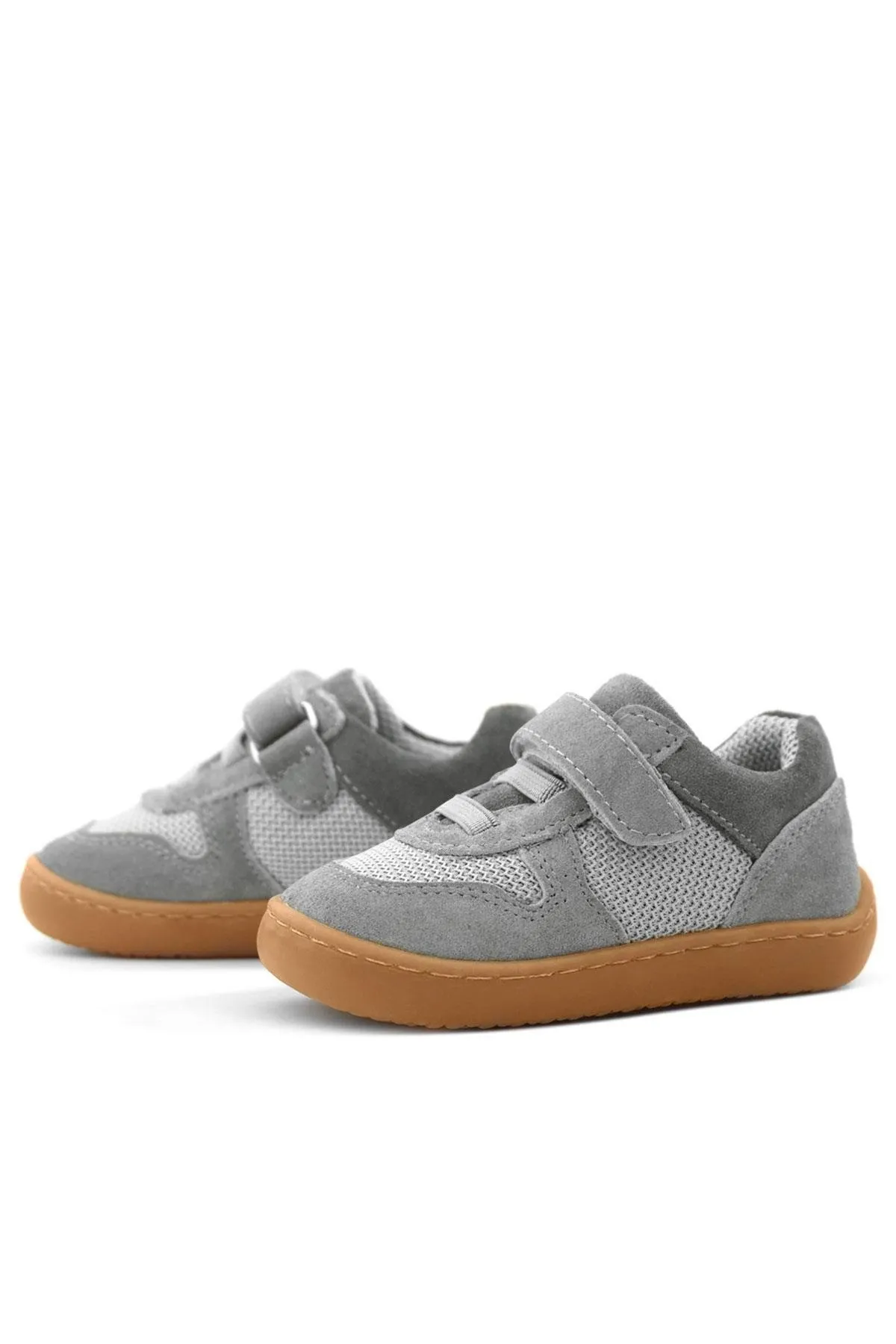 Bob Hakiki Deri Gri Barefoot Cırtlı Lastikli Bebek Sneaker Ayakkabı