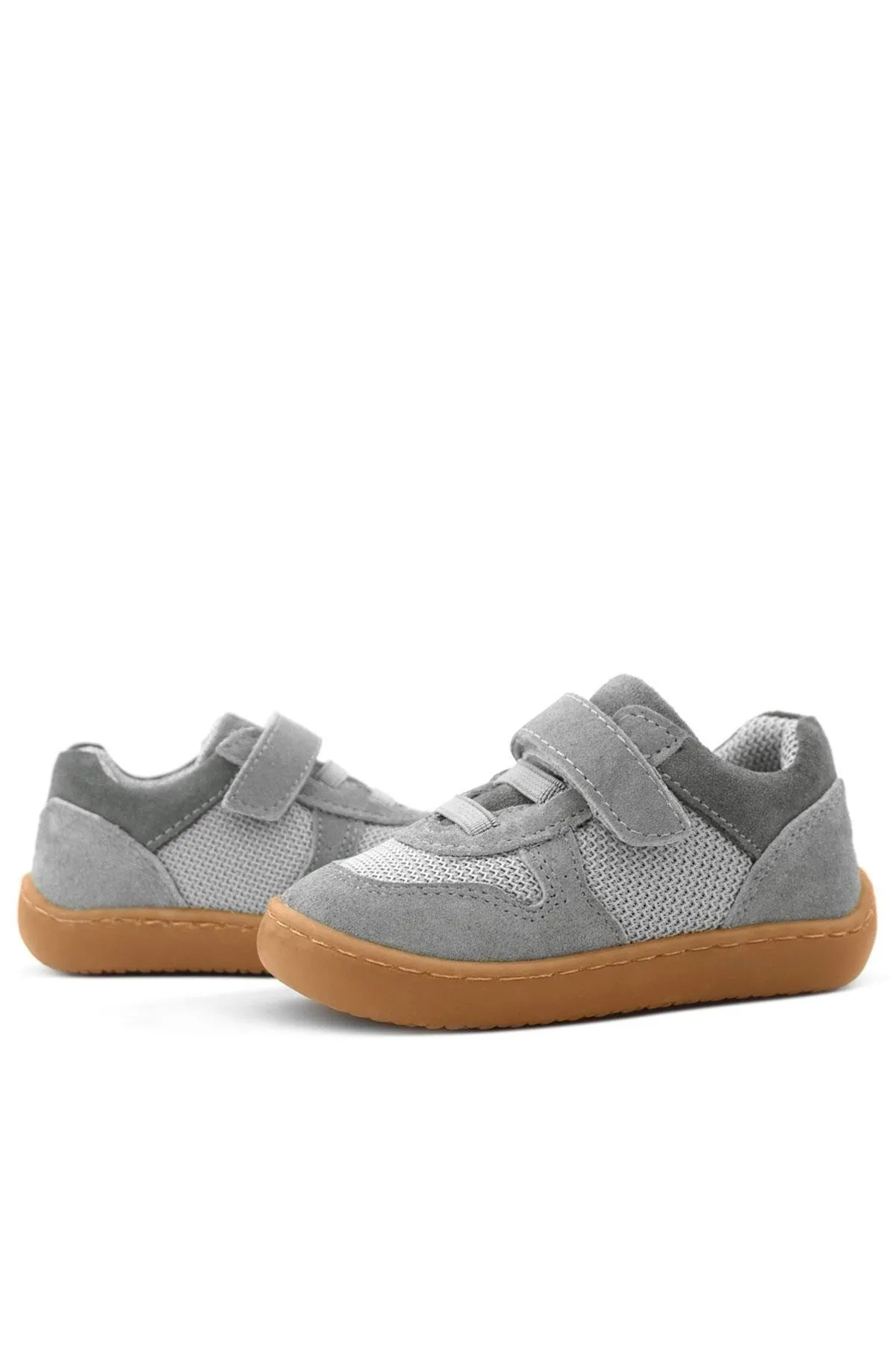 Bob Hakiki Deri Gri Barefoot Cırtlı Lastikli Bebek Sneaker Ayakkabı