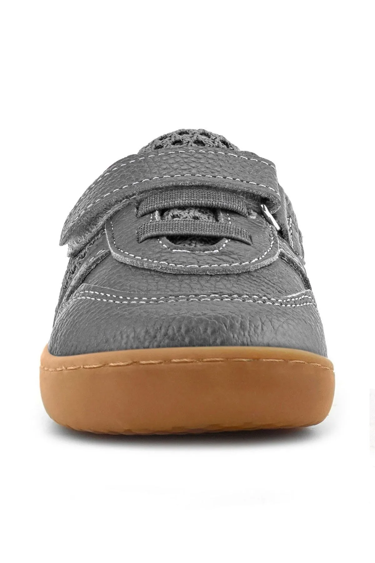 Bob Hakiki Deri Gri Bordo Barefoot Cırtlı Lastikli Bebek Sneaker Ayakkabı