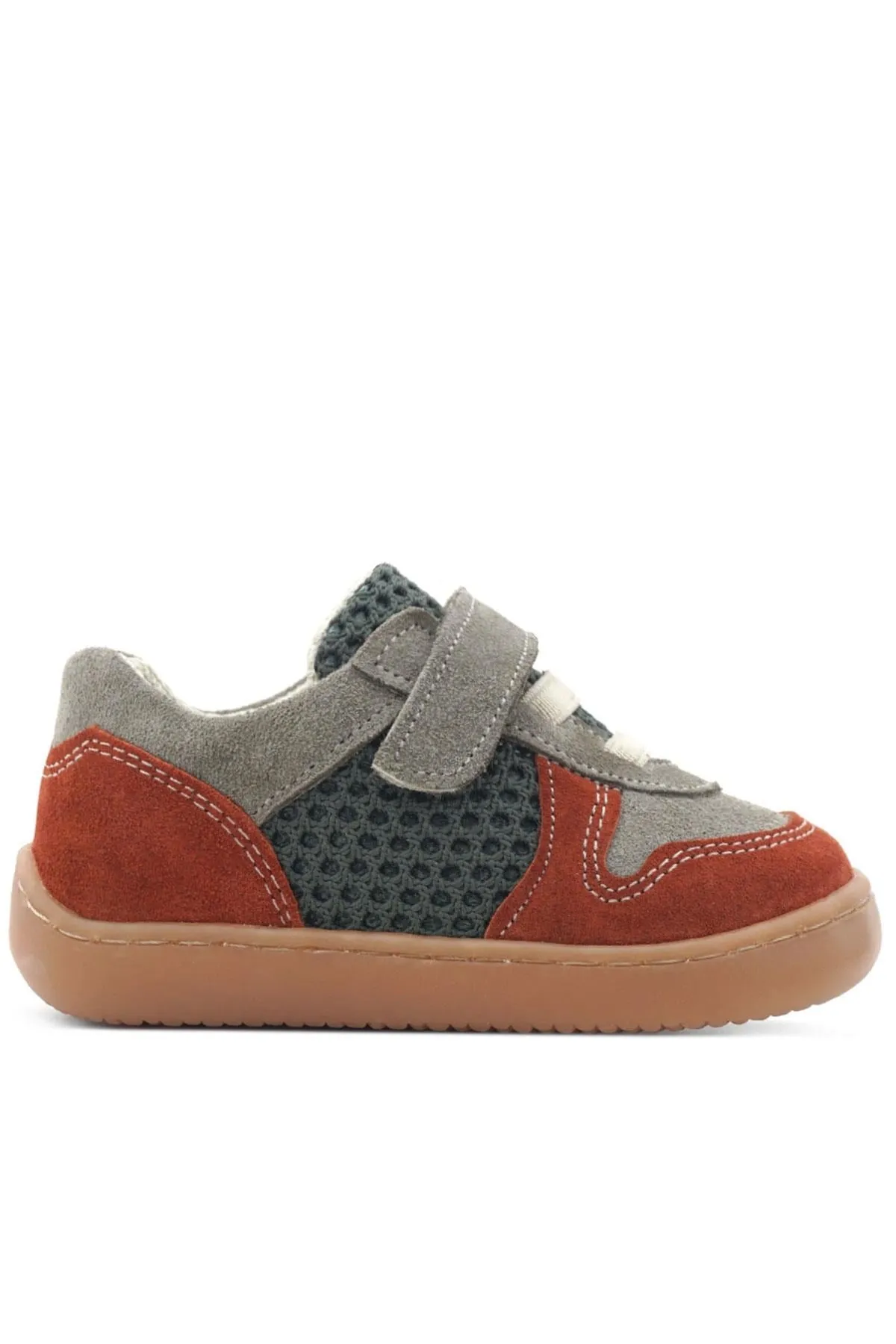 Bob Hakiki Deri Gri Yeşil Barefoot Cırtlı Lastikli Bebek Sneaker Ayakkabı