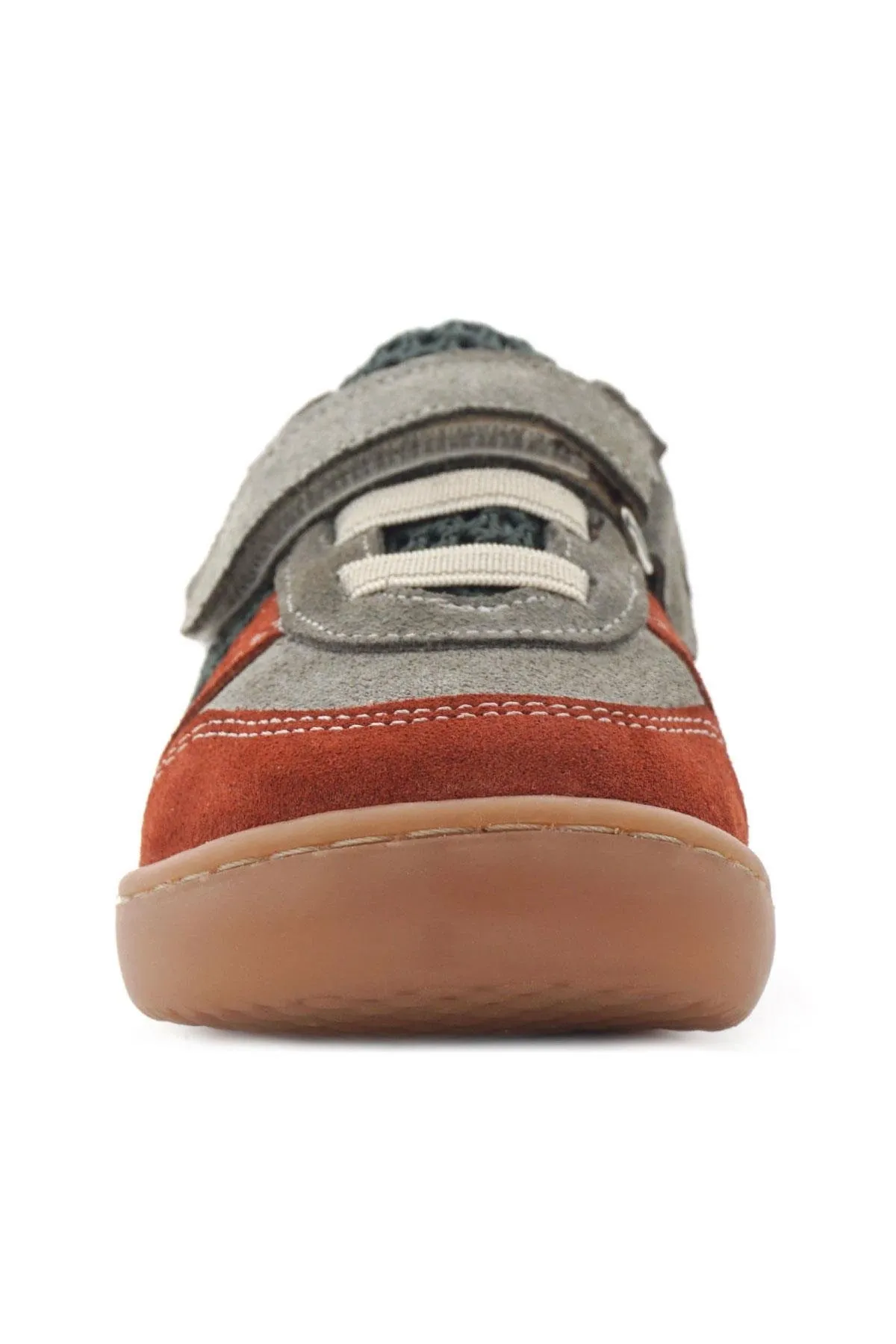 Bob Hakiki Deri Gri Yeşil Barefoot Cırtlı Lastikli Bebek Sneaker Ayakkabı