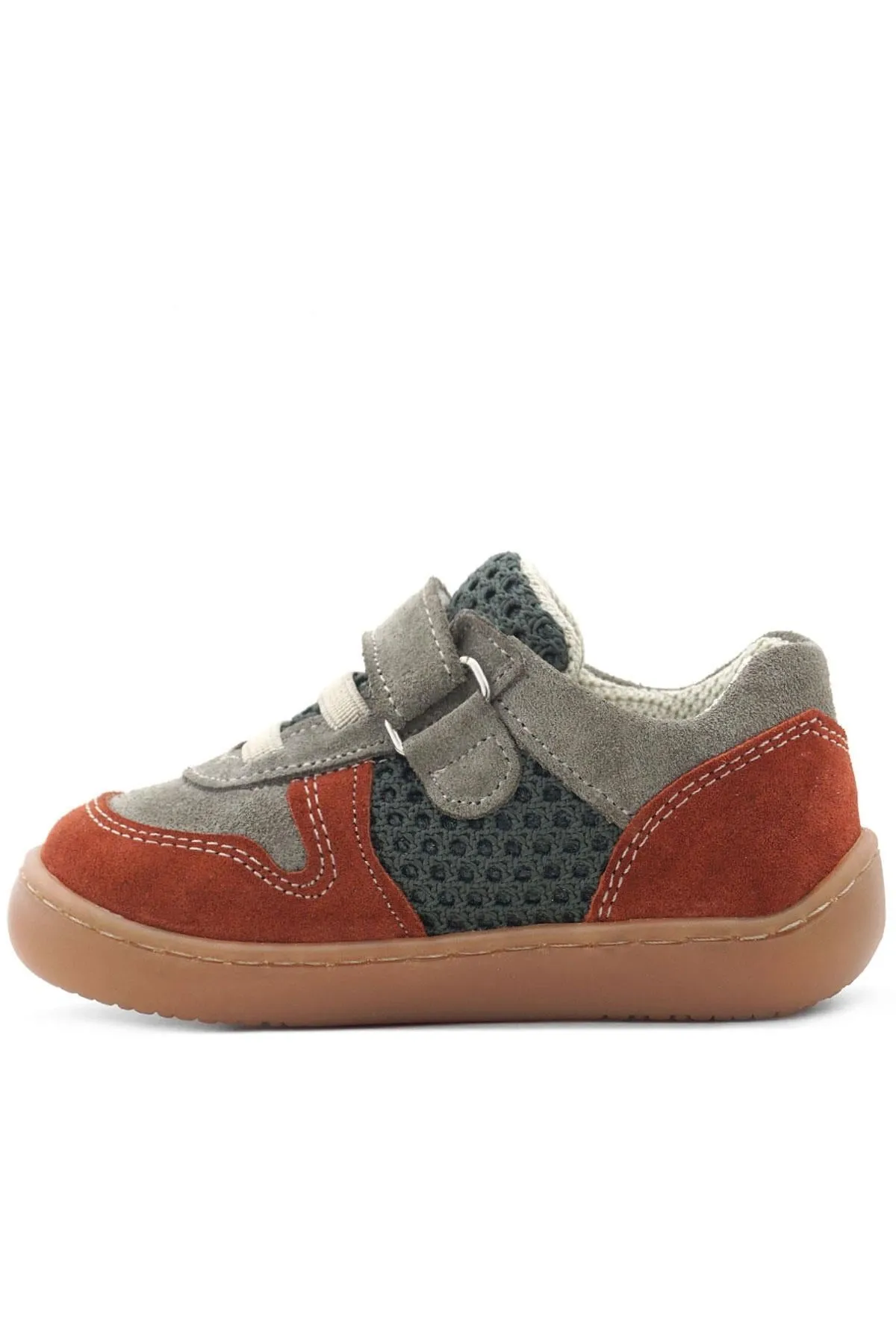 Bob Hakiki Deri Gri Yeşil Barefoot Cırtlı Lastikli Bebek Sneaker Ayakkabı