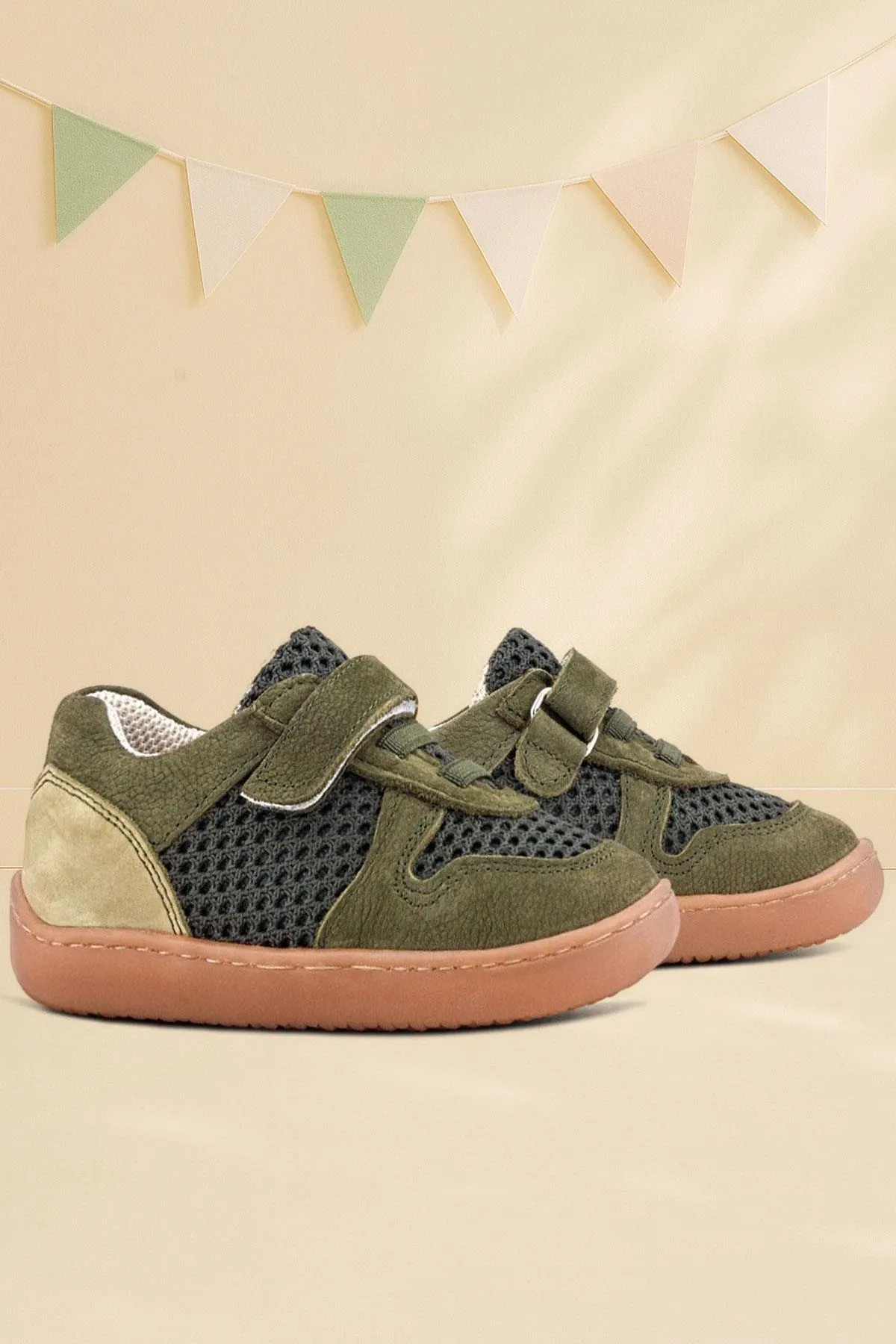 Bob Hakiki Deri Haki Yeşil Barefoot Cırtlı Lastikli Bebek Sneaker Ayakkabı