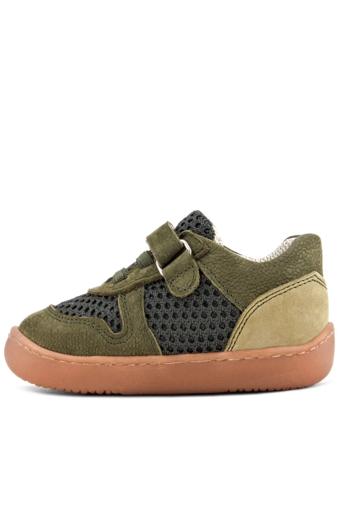 Bob Hakiki Deri Haki Yeşil Barefoot Cırtlı Lastikli Bebek Sneaker Ayakkabı