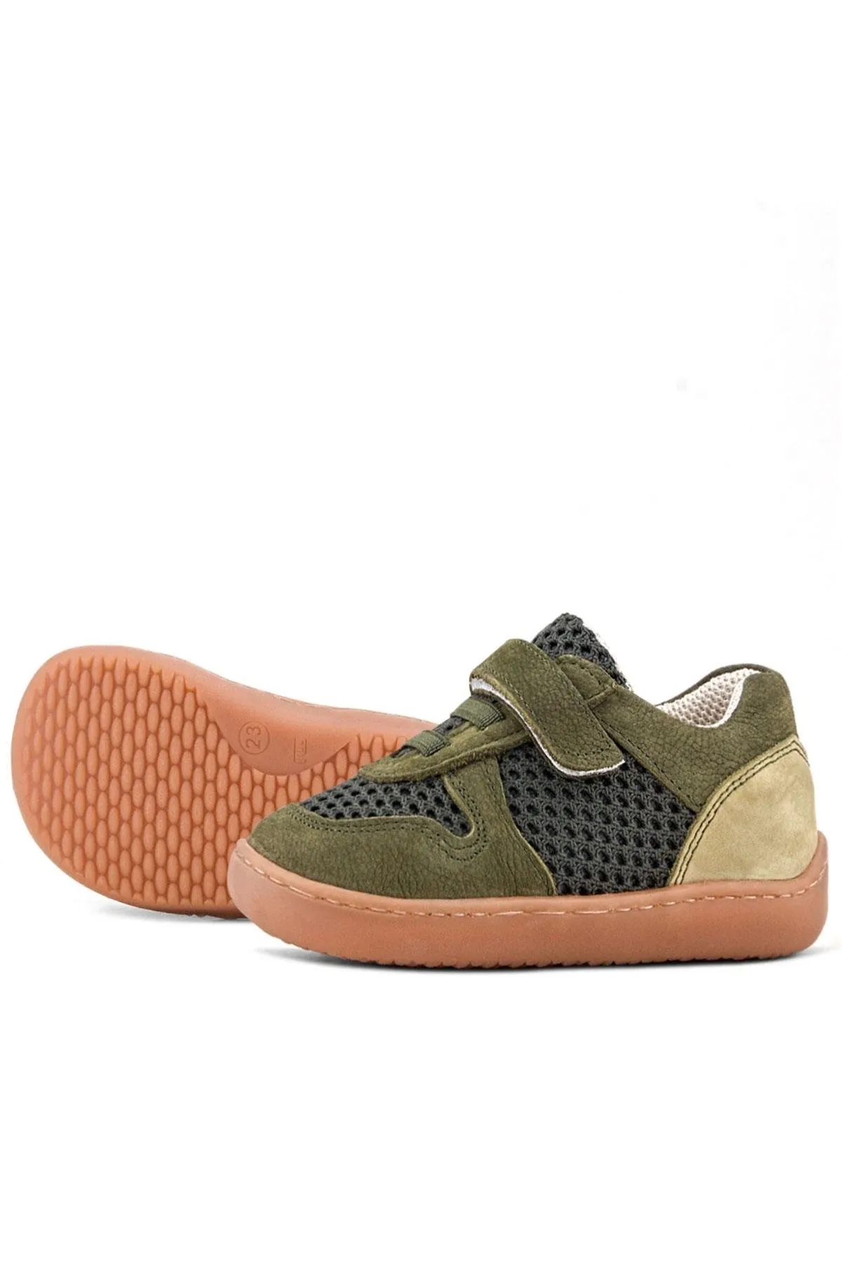 Bob Hakiki Deri Haki Yeşil Barefoot Cırtlı Lastikli Bebek Sneaker Ayakkabı