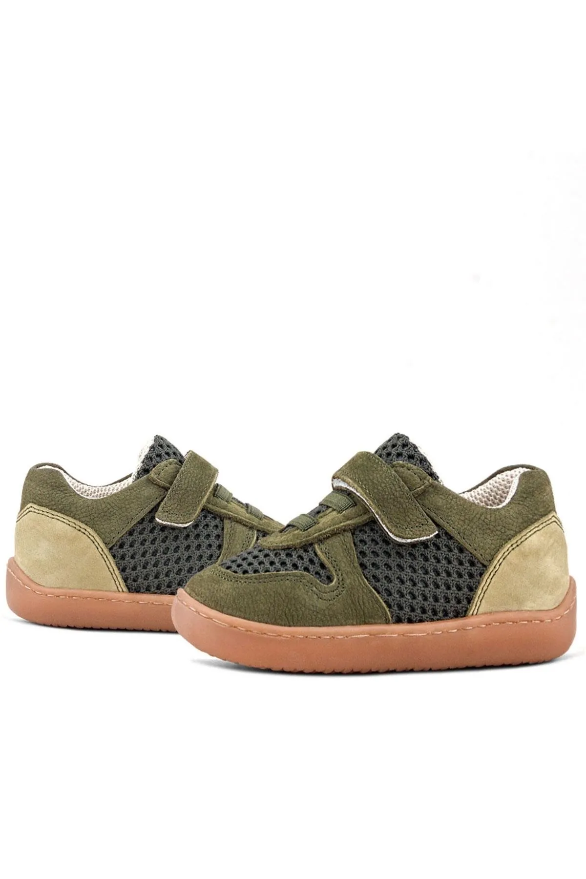 Bob Hakiki Deri Haki Yeşil Barefoot Cırtlı Lastikli Bebek Sneaker Ayakkabı