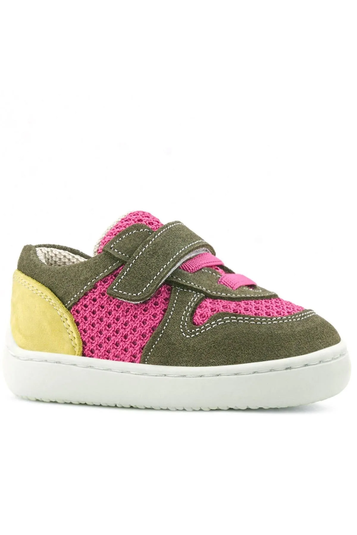 Bob Hakiki Deri Haki Yeşil Pembe Barefoot Cırtlı Lastikli Bebek Sneaker Ayakkabı