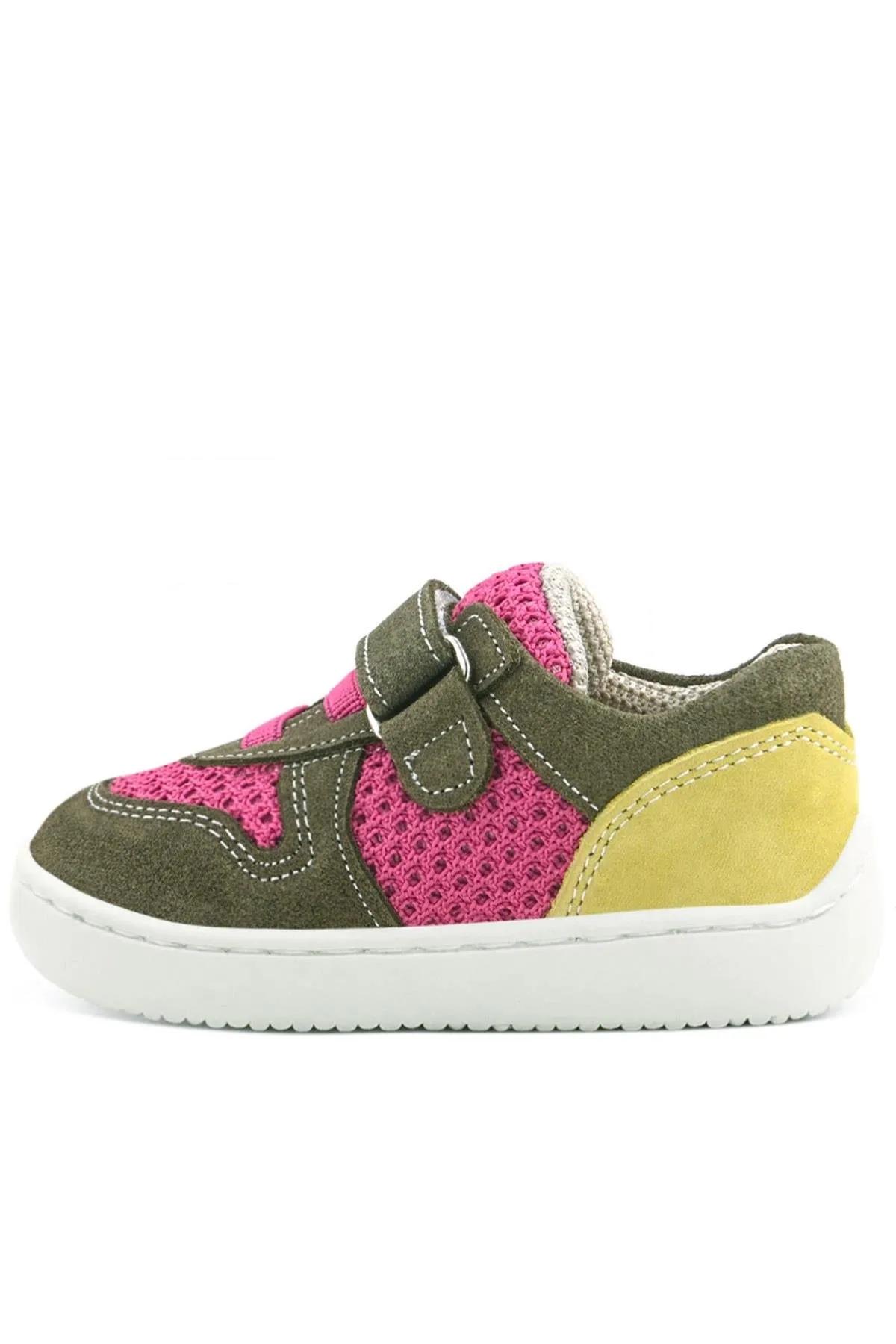 Bob Hakiki Deri Haki Yeşil Pembe Barefoot Cırtlı Lastikli Bebek Sneaker Ayakkabı