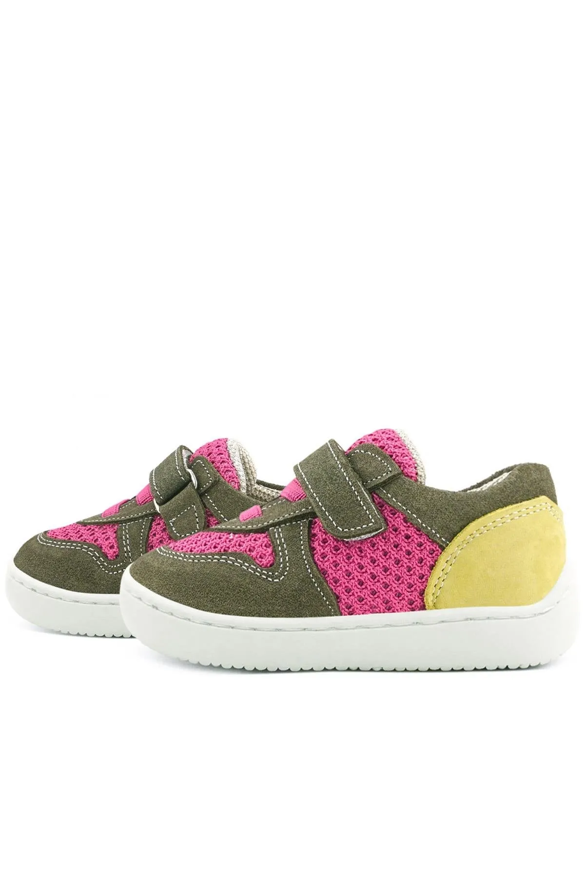 Bob Hakiki Deri Haki Yeşil Pembe Barefoot Cırtlı Lastikli Bebek Sneaker Ayakkabı