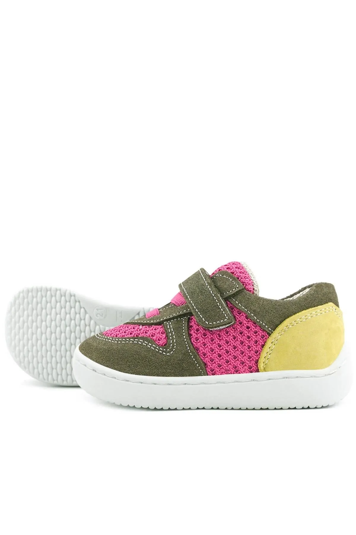 Bob Hakiki Deri Haki Yeşil Pembe Barefoot Cırtlı Lastikli Bebek Sneaker Ayakkabı