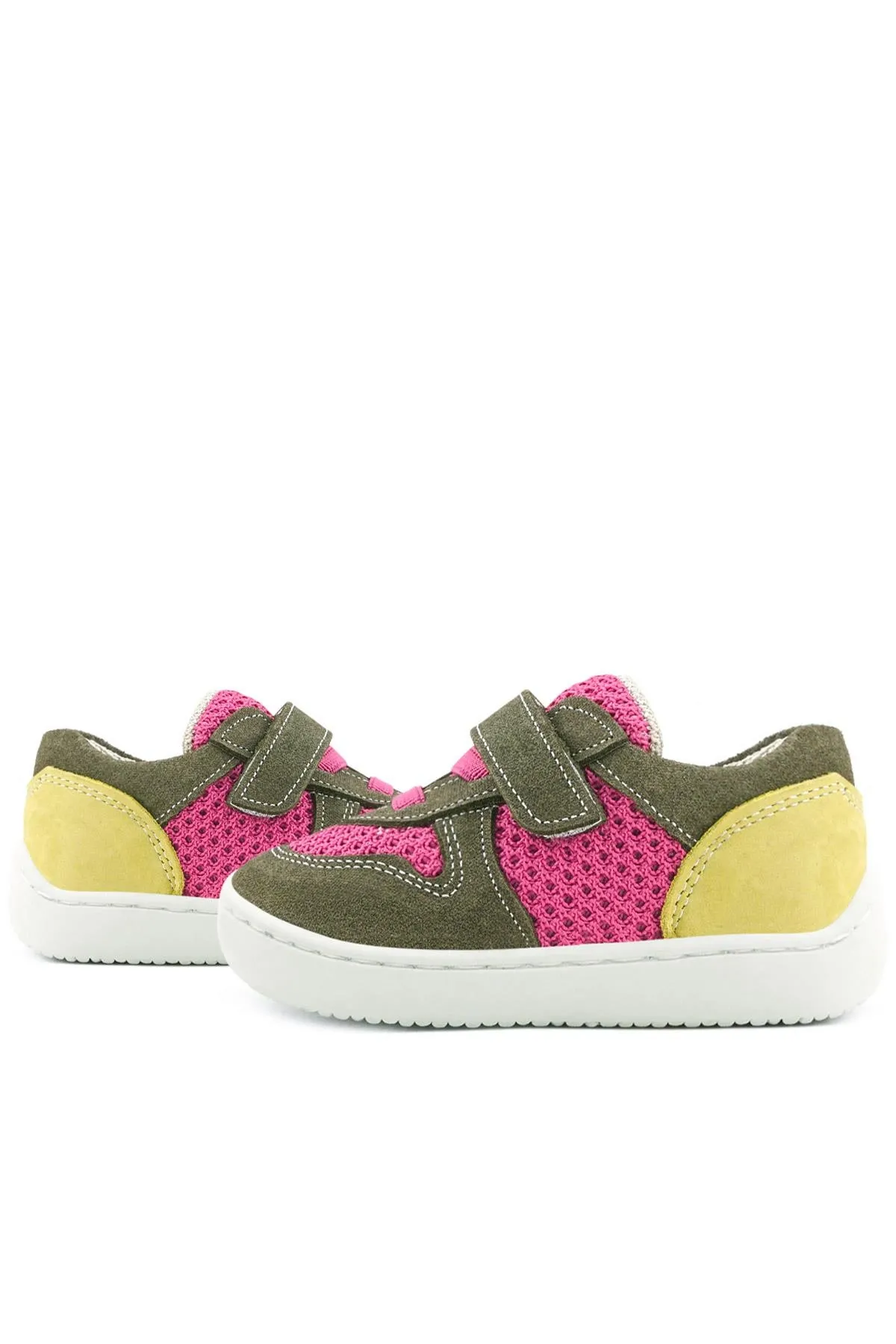 Bob Hakiki Deri Haki Yeşil Pembe Barefoot Cırtlı Lastikli Bebek Sneaker Ayakkabı