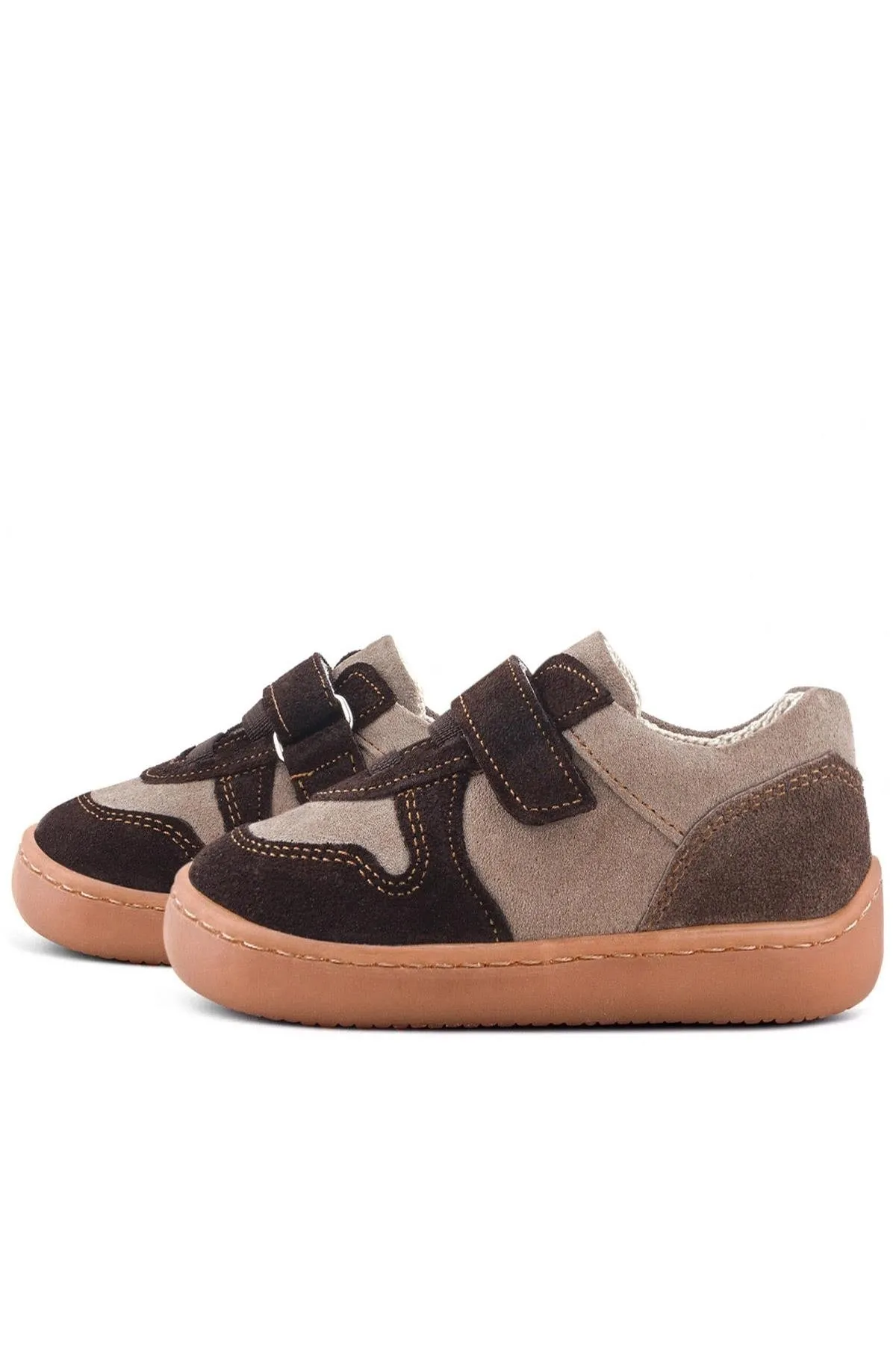Bob Hakiki Deri Kum Kahve Barefoot Cırtlı Lastikli Bebek Sneaker Ayakkabı