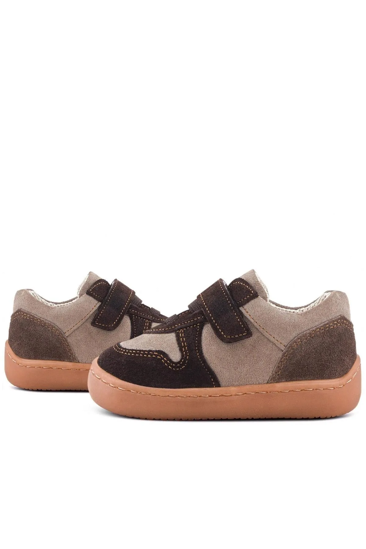 Bob Hakiki Deri Kum Kahve Barefoot Cırtlı Lastikli Bebek Sneaker Ayakkabı