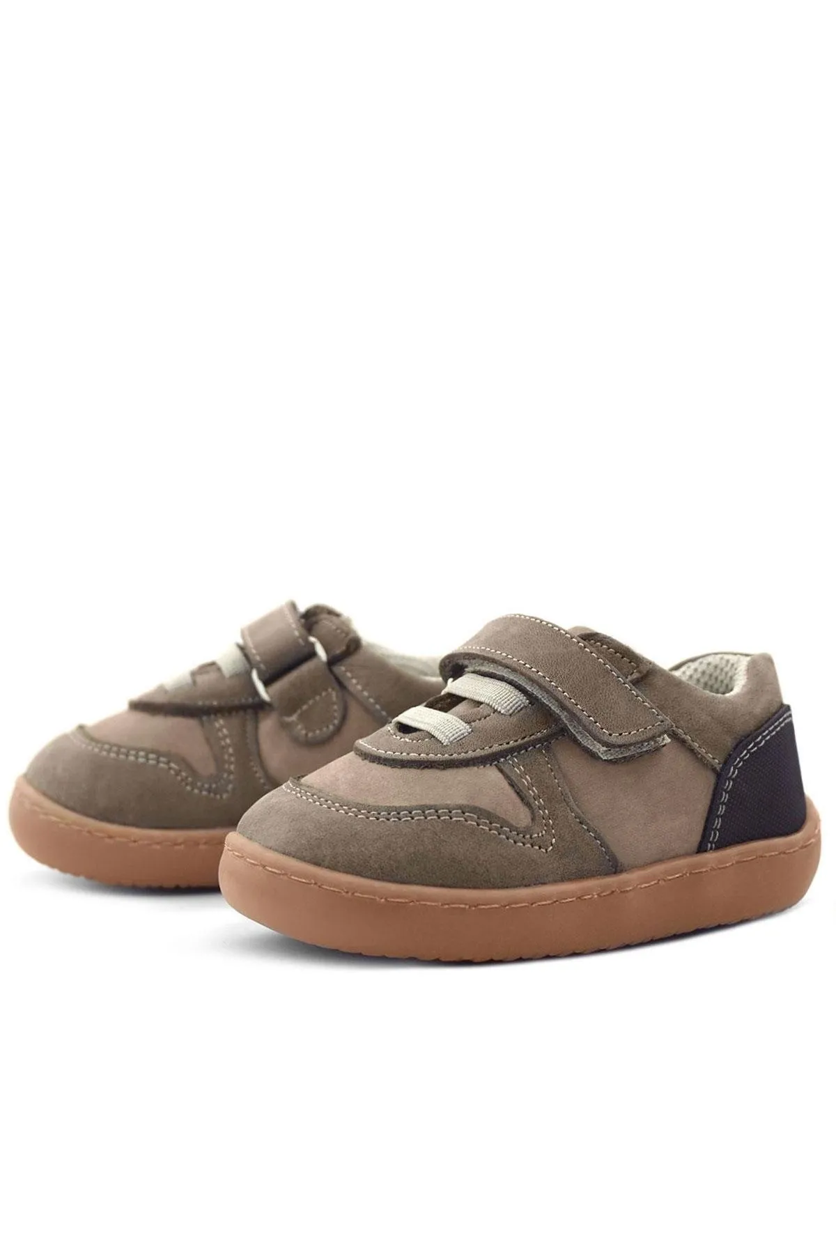 Bob Hakiki Deri Kum Krem Barefoot Cırtlı Lastikli Bebek Sneaker Ayakkabı