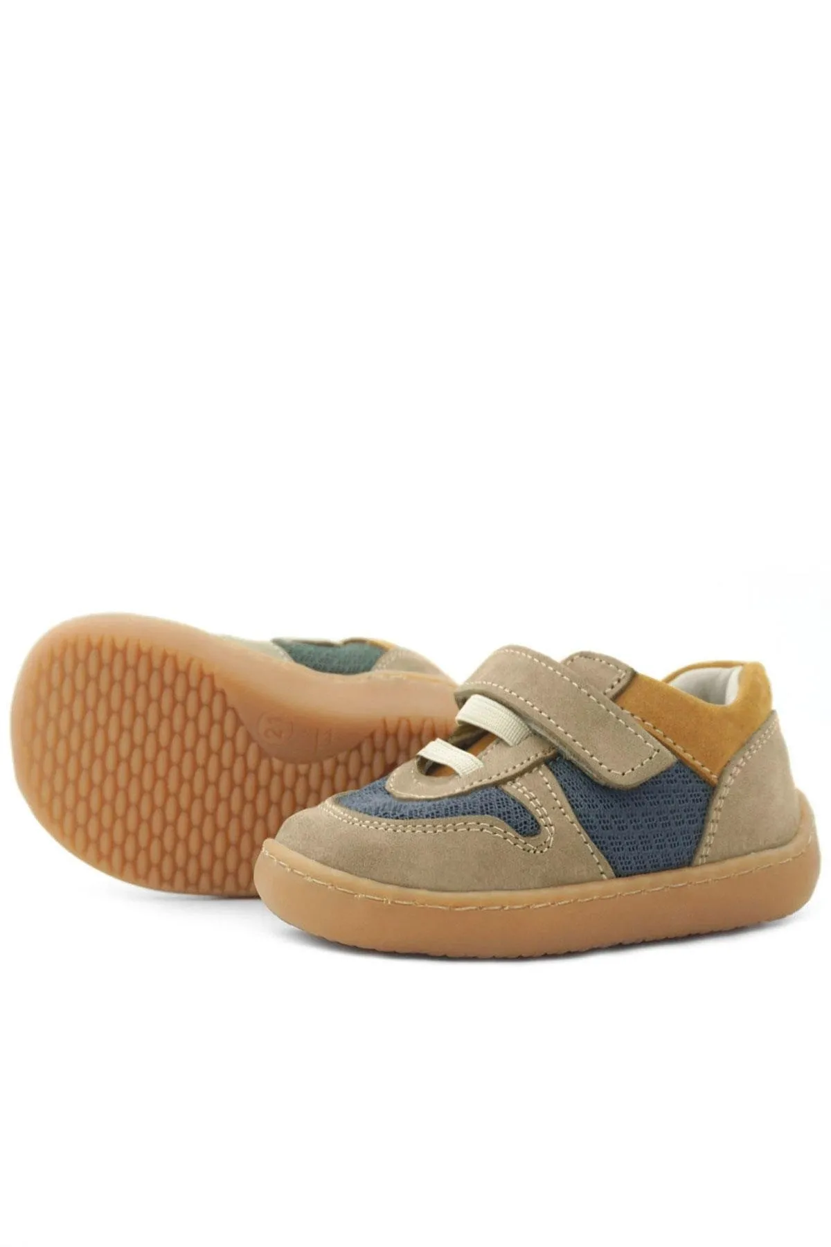 Bob Hakiki Deri Kum Rengi Barefoot Cırtlı Lastikli Bebek Sneaker Ayakkabı