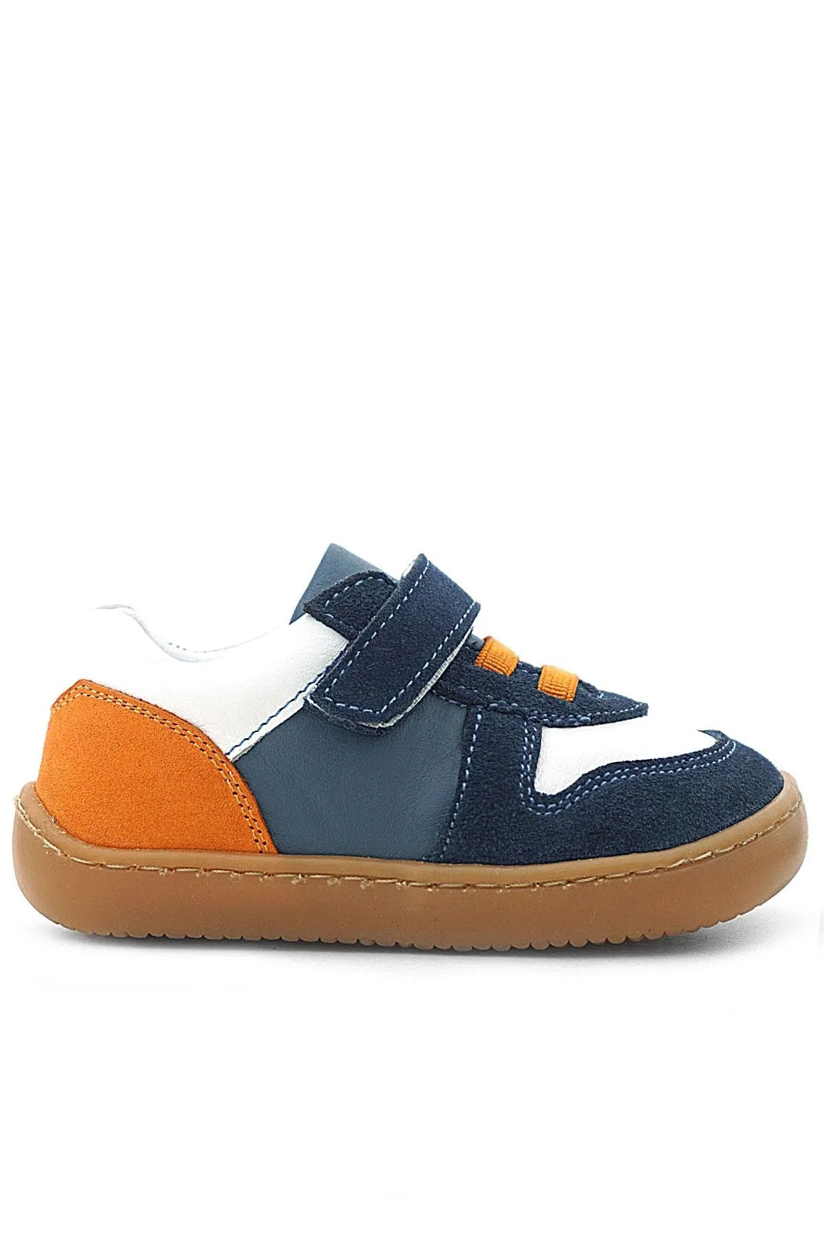 Bob Hakiki Deri Lacivert Beyaz Barefoot Cırtlı Lastikli Bebek Sneaker Ayakkabı