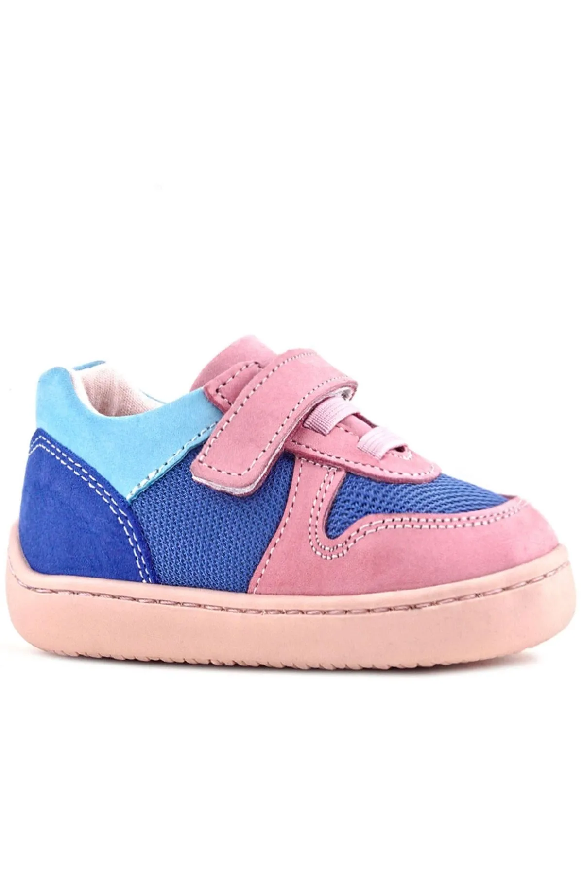 Bob Hakiki Deri Mavi Pembe Barefoot Cırtlı Lastikli Bebek Sneaker Ayakkabı