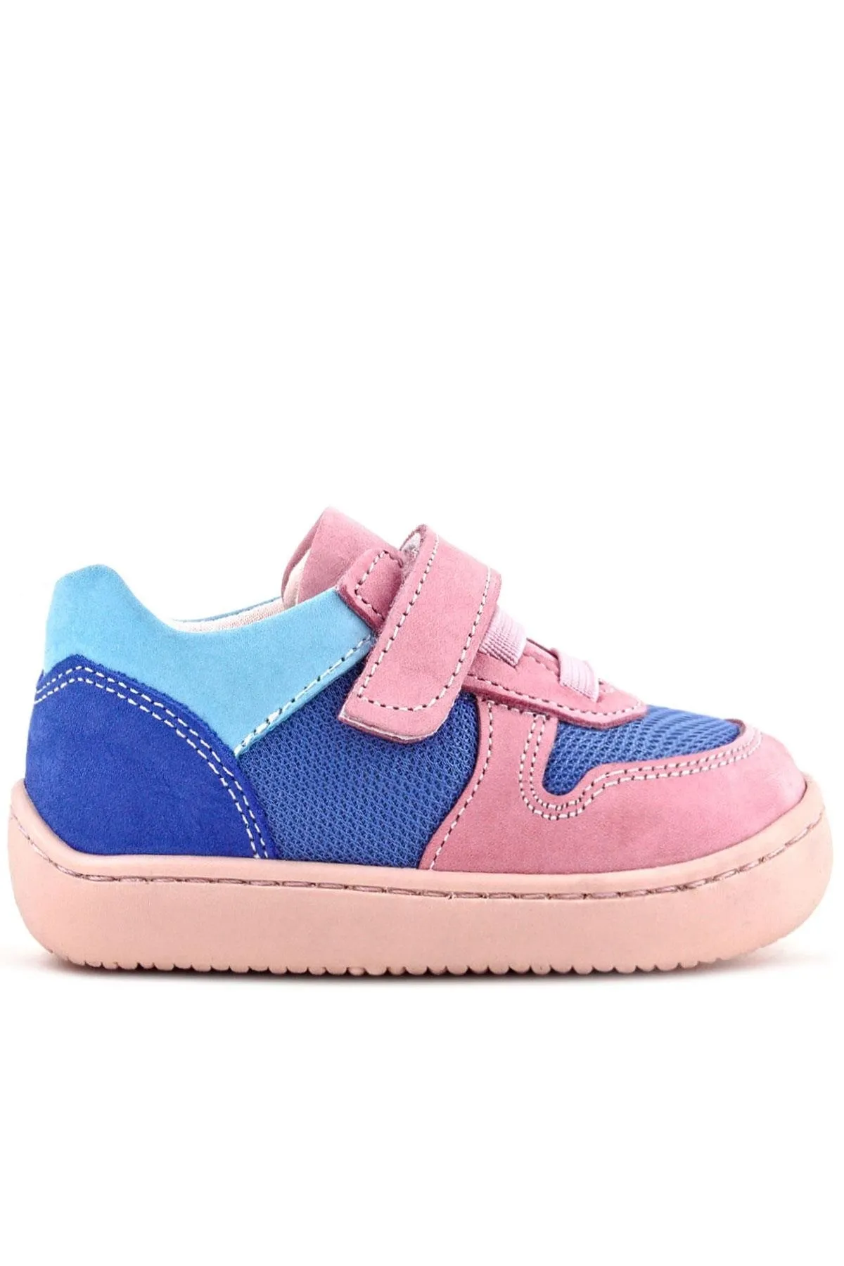 Bob Hakiki Deri Mavi Pembe Barefoot Cırtlı Lastikli Bebek Sneaker Ayakkabı