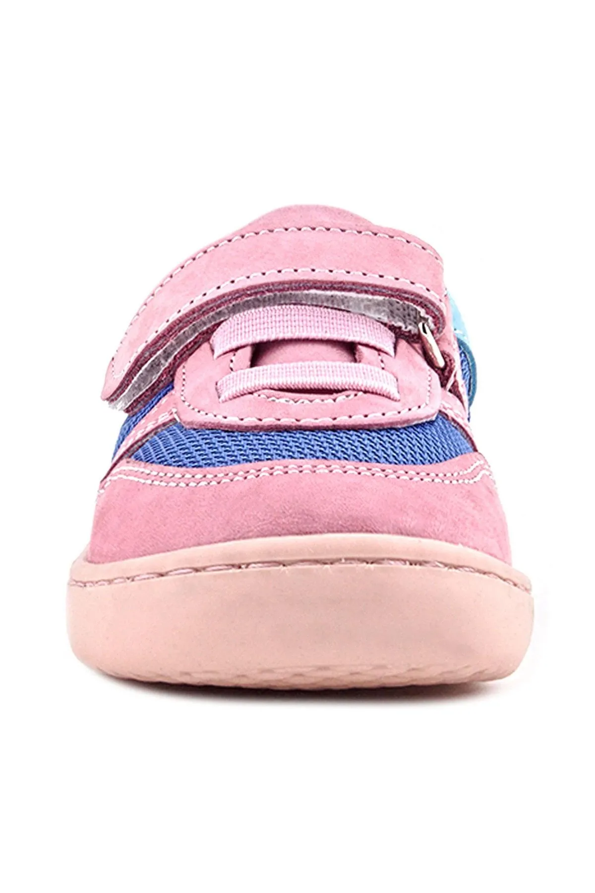 Bob Hakiki Deri Mavi Pembe Barefoot Cırtlı Lastikli Bebek Sneaker Ayakkabı