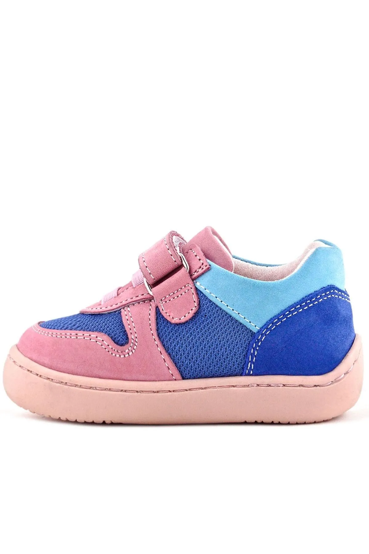 Bob Hakiki Deri Mavi Pembe Barefoot Cırtlı Lastikli Bebek Sneaker Ayakkabı