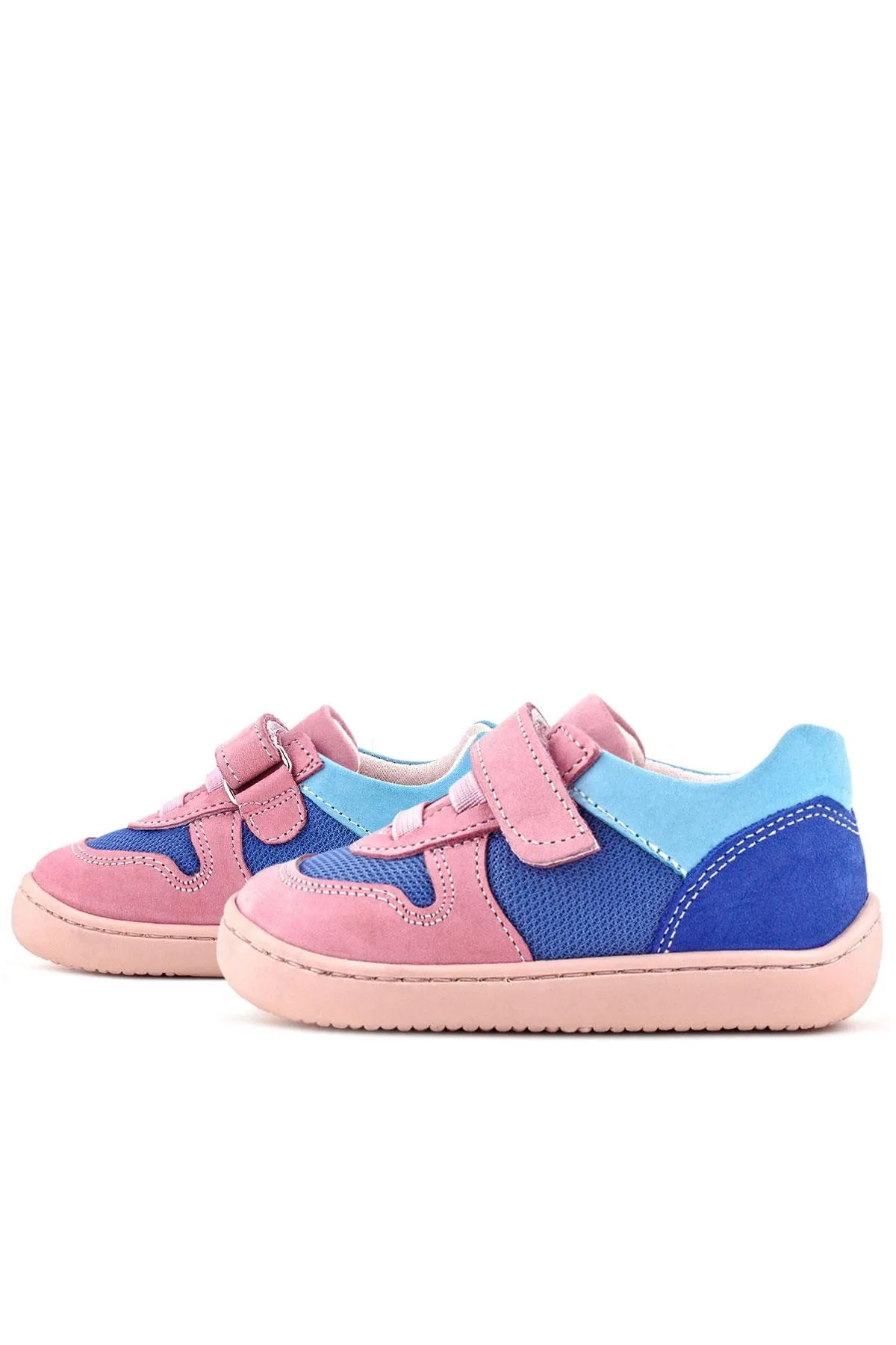 Bob Hakiki Deri Mavi Pembe Barefoot Cırtlı Lastikli Bebek Sneaker Ayakkabı