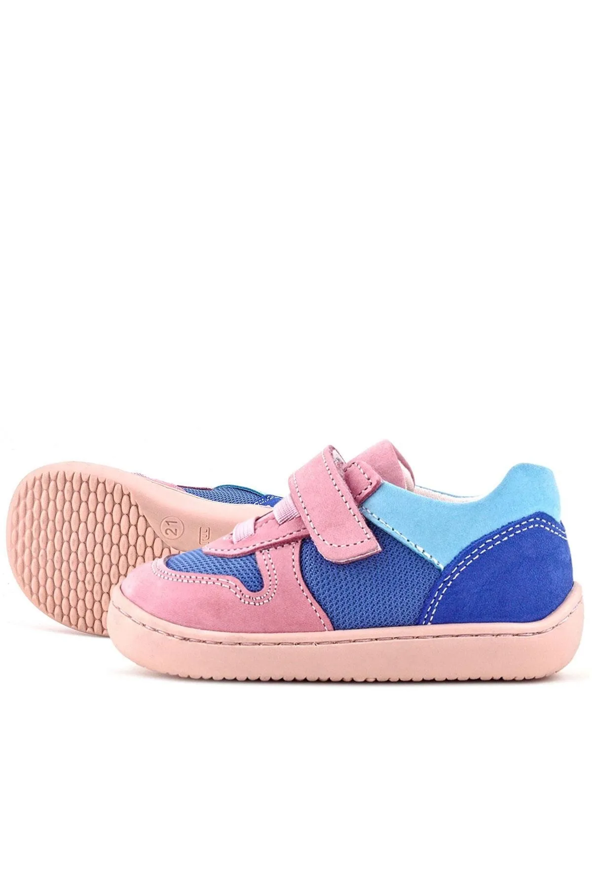 Bob Hakiki Deri Mavi Pembe Barefoot Cırtlı Lastikli Bebek Sneaker Ayakkabı
