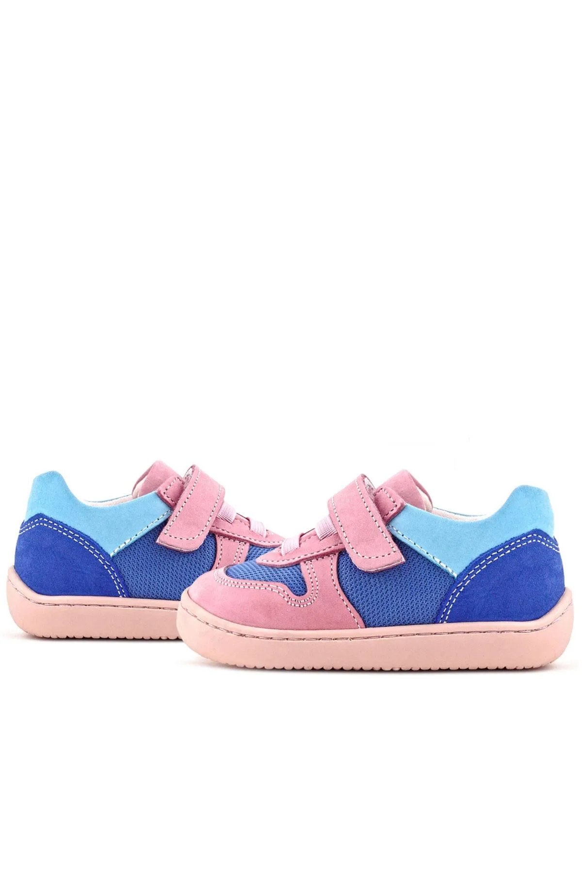 Bob Hakiki Deri Mavi Pembe Barefoot Cırtlı Lastikli Bebek Sneaker Ayakkabı