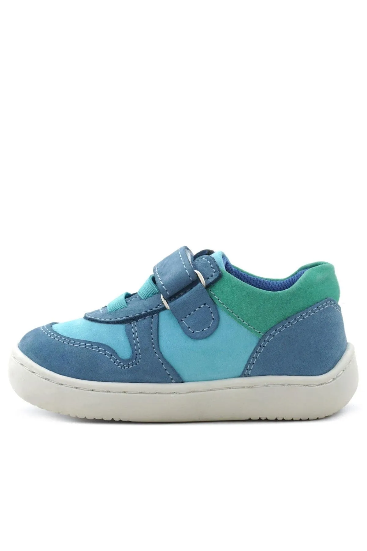 Bob Hakiki Deri Mavi Yeşil Barefoot Cırtlı Lastikli Bebek Sneaker Ayakkabı