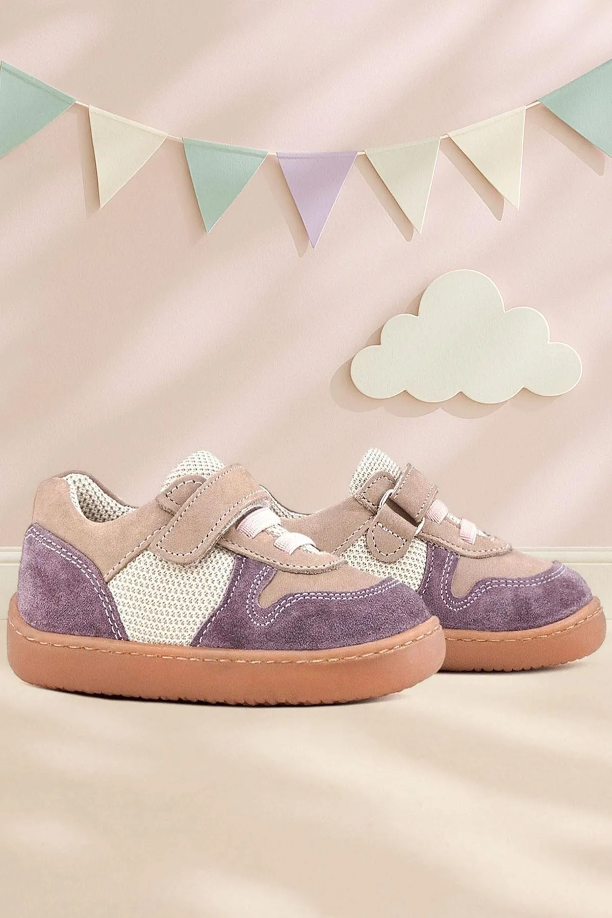 Bob Hakiki Deri Mor Pudra Barefoot Cırtlı Lastikli Bebek Sneaker Ayakkabı