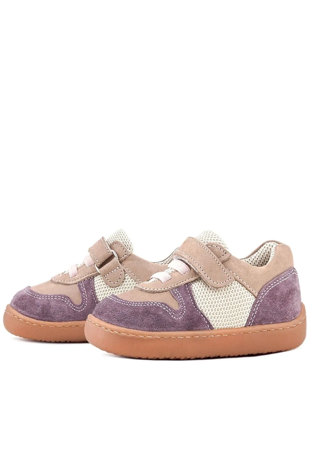 Bob Hakiki Deri Mor Pudra Barefoot Cırtlı Lastikli Bebek Sneaker Ayakkabı