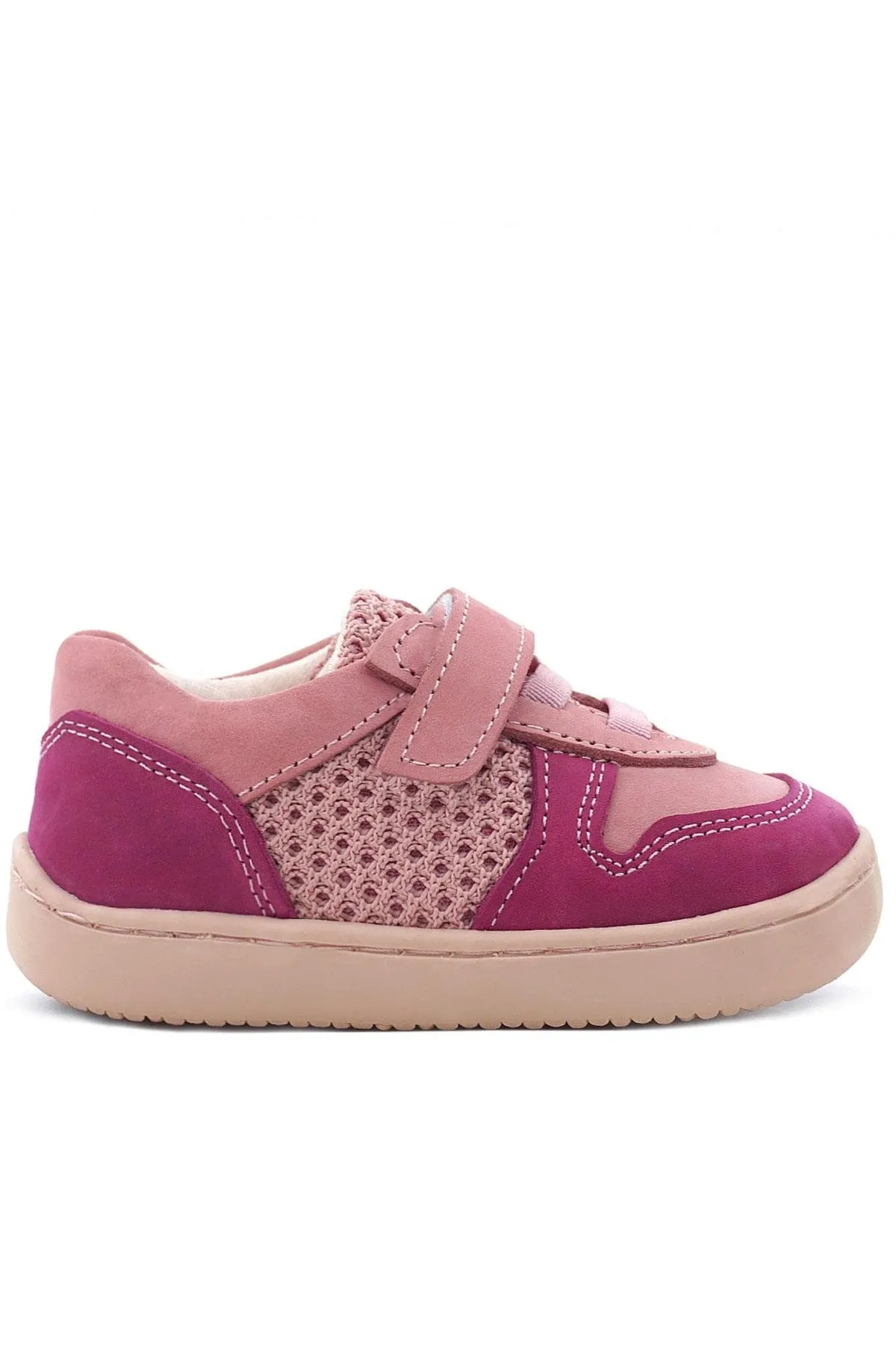 Bob Hakiki Deri Pembe Barefoot Cırtlı Lastikli Bebek Sneaker Ayakkabı