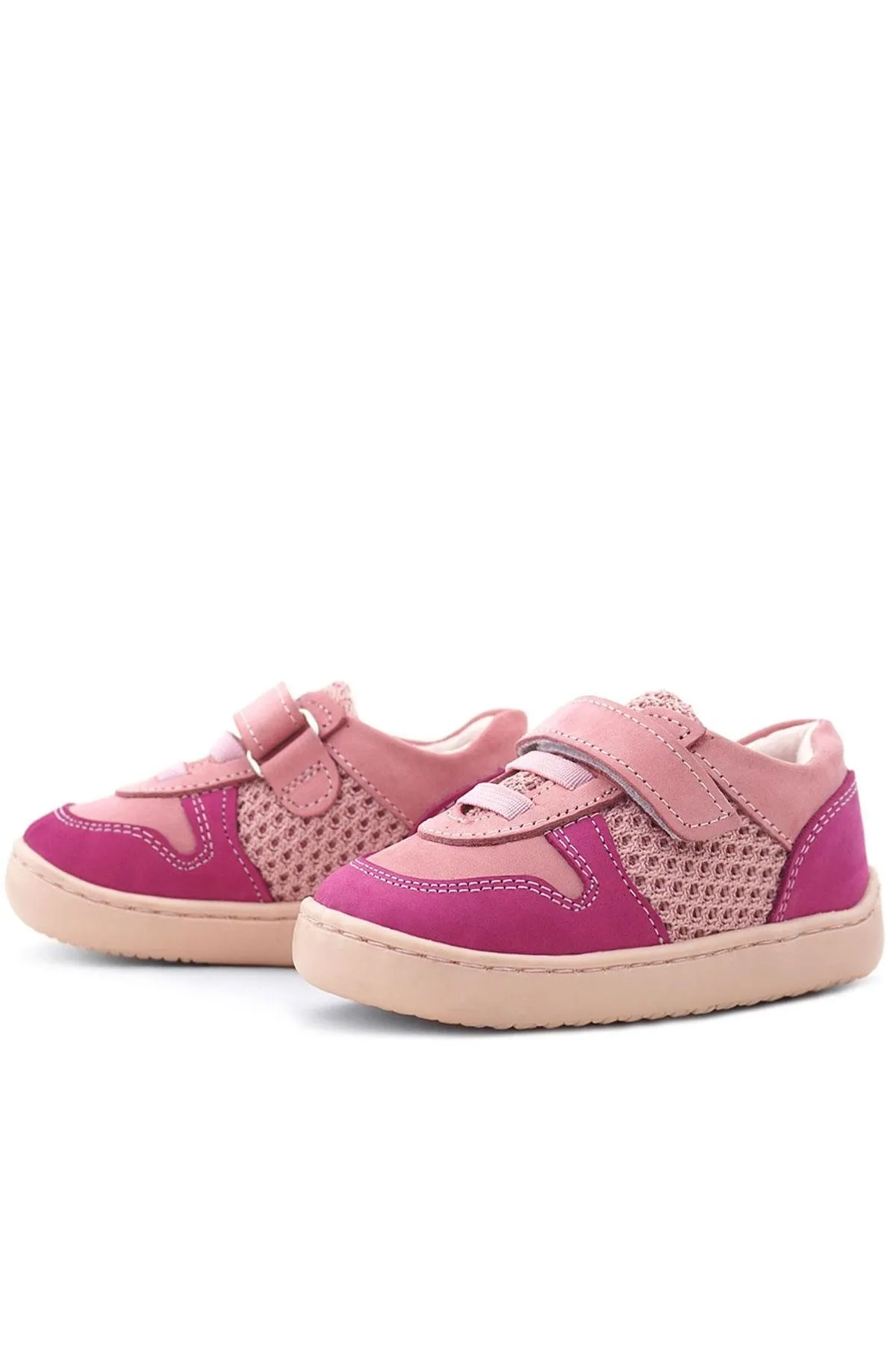 Bob Hakiki Deri Pembe Barefoot Cırtlı Lastikli Bebek Sneaker Ayakkabı
