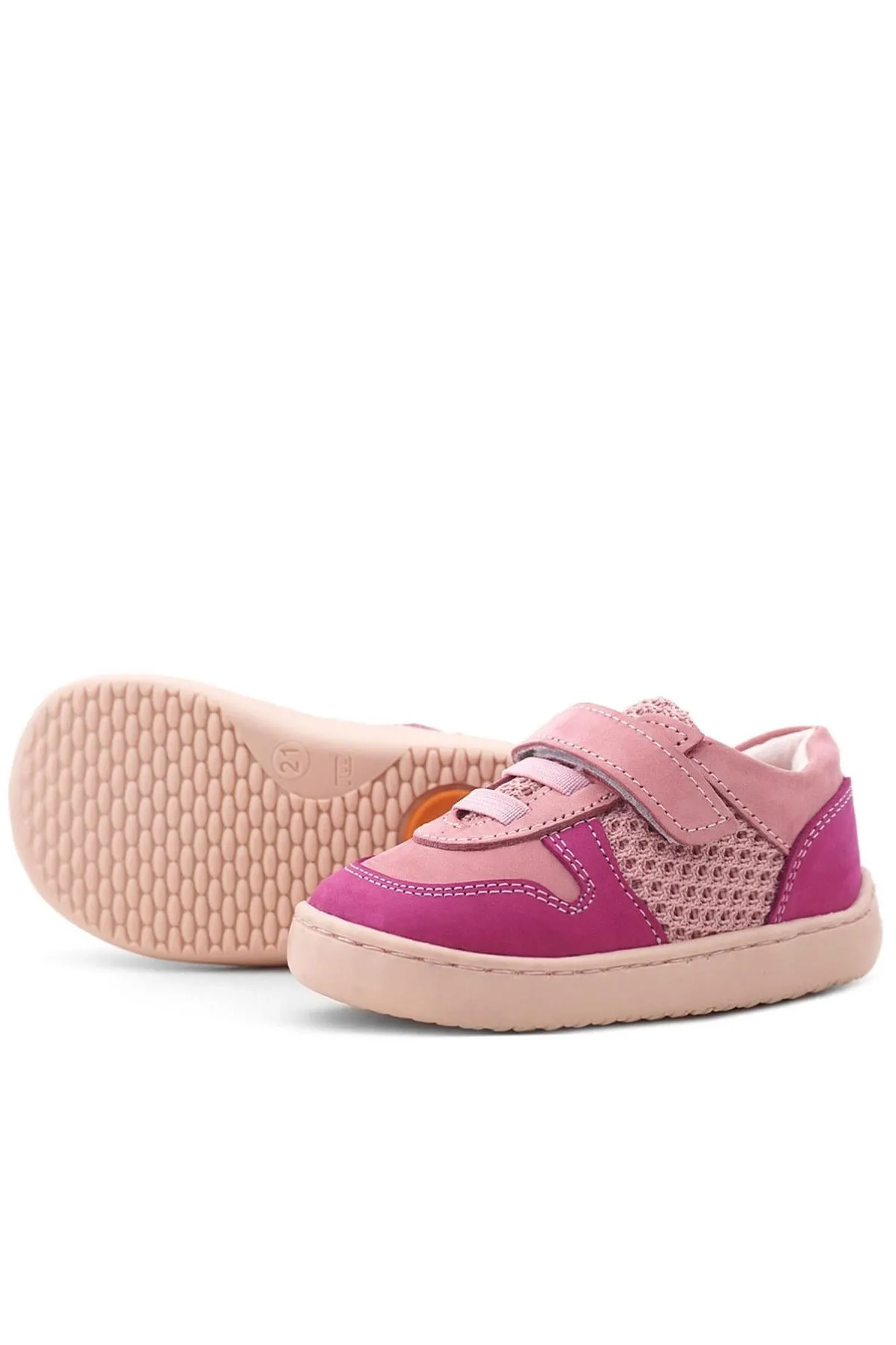 Bob Hakiki Deri Pembe Barefoot Cırtlı Lastikli Bebek Sneaker Ayakkabı