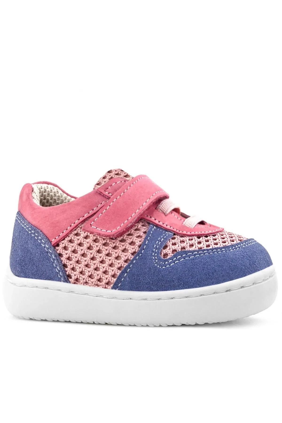 Bob Hakiki Deri Pembe Mavi Barefoot Cırtlı Lastikli Bebek Sneaker Ayakkabı