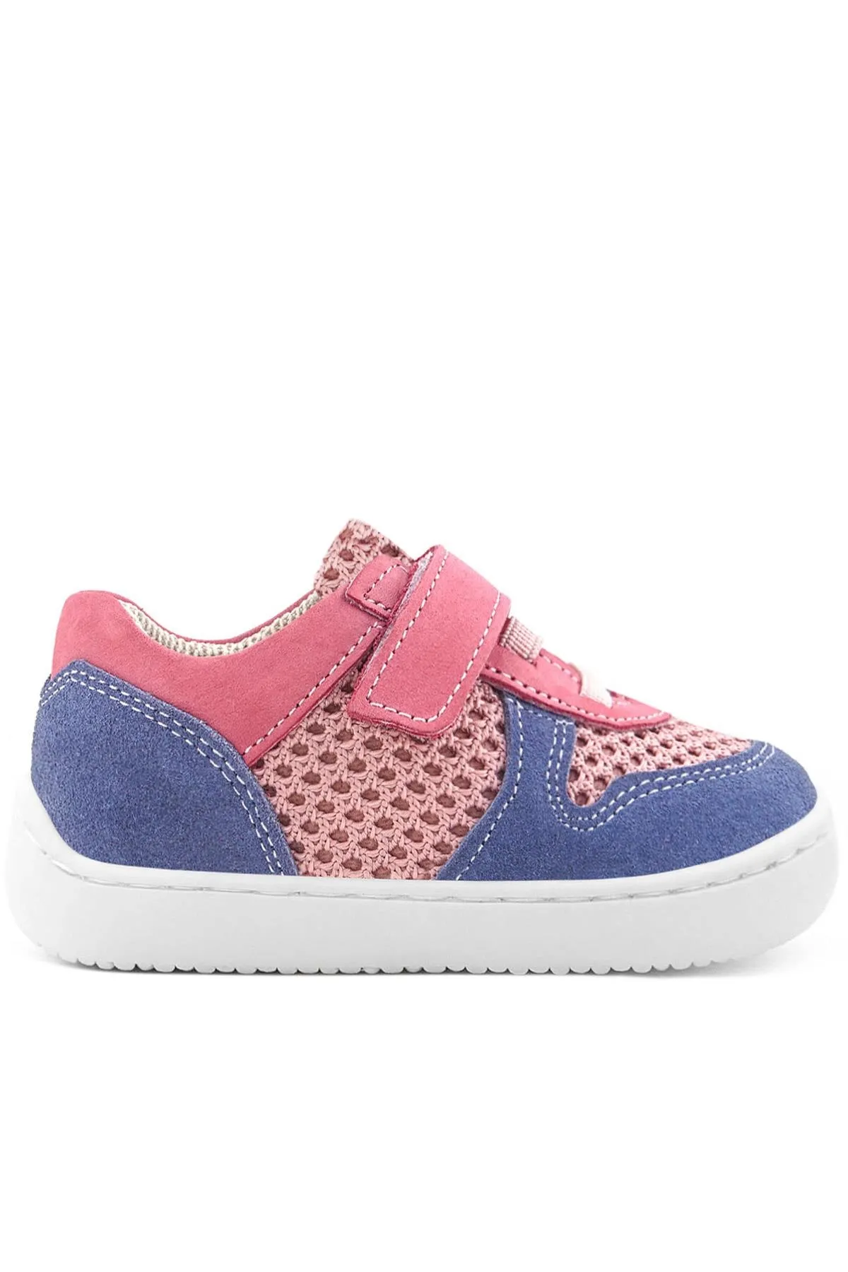 Bob Hakiki Deri Pembe Mavi Barefoot Cırtlı Lastikli Bebek Sneaker Ayakkabı