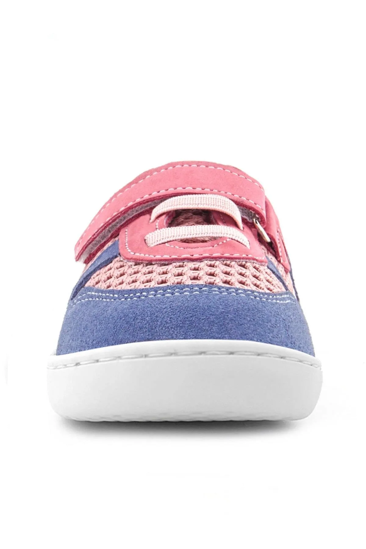 Bob Hakiki Deri Pembe Mavi Barefoot Cırtlı Lastikli Bebek Sneaker Ayakkabı