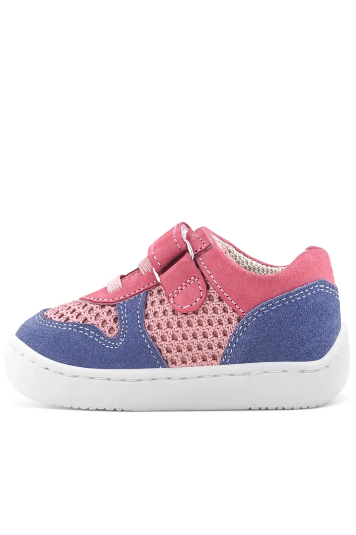 Bob Hakiki Deri Pembe Mavi Barefoot Cırtlı Lastikli Bebek Sneaker Ayakkabı
