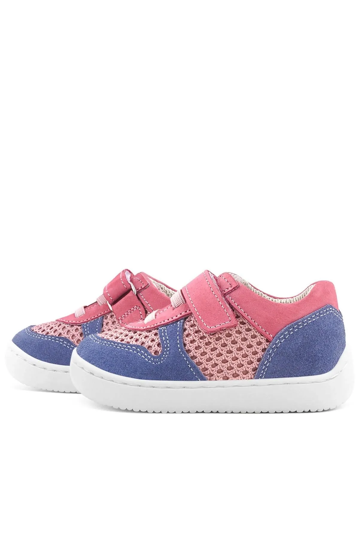 Bob Hakiki Deri Pembe Mavi Barefoot Cırtlı Lastikli Bebek Sneaker Ayakkabı