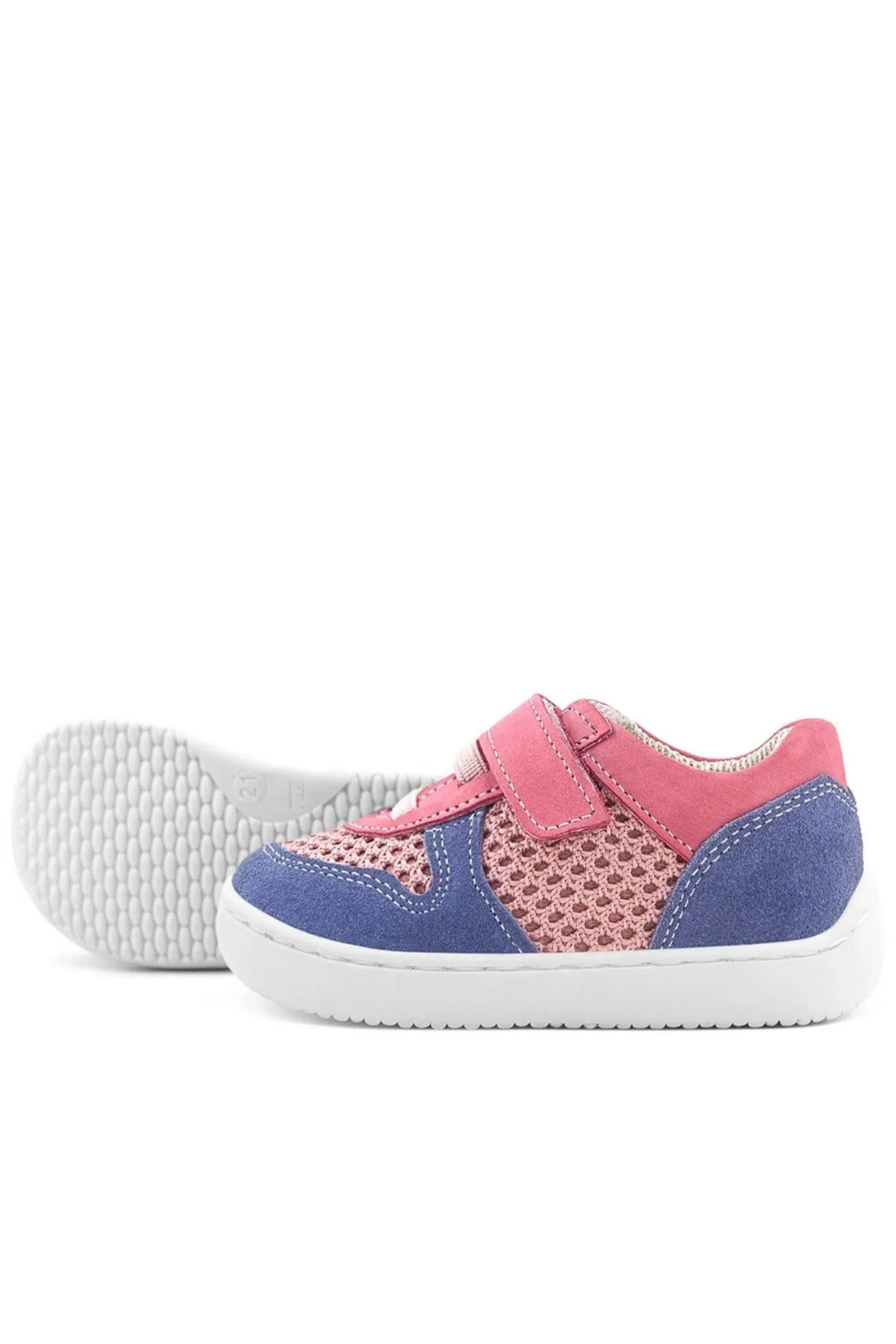 Bob Hakiki Deri Pembe Mavi Barefoot Cırtlı Lastikli Bebek Sneaker Ayakkabı