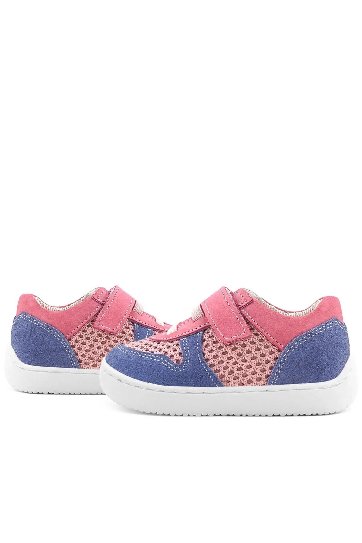 Bob Hakiki Deri Pembe Mavi Barefoot Cırtlı Lastikli Bebek Sneaker Ayakkabı