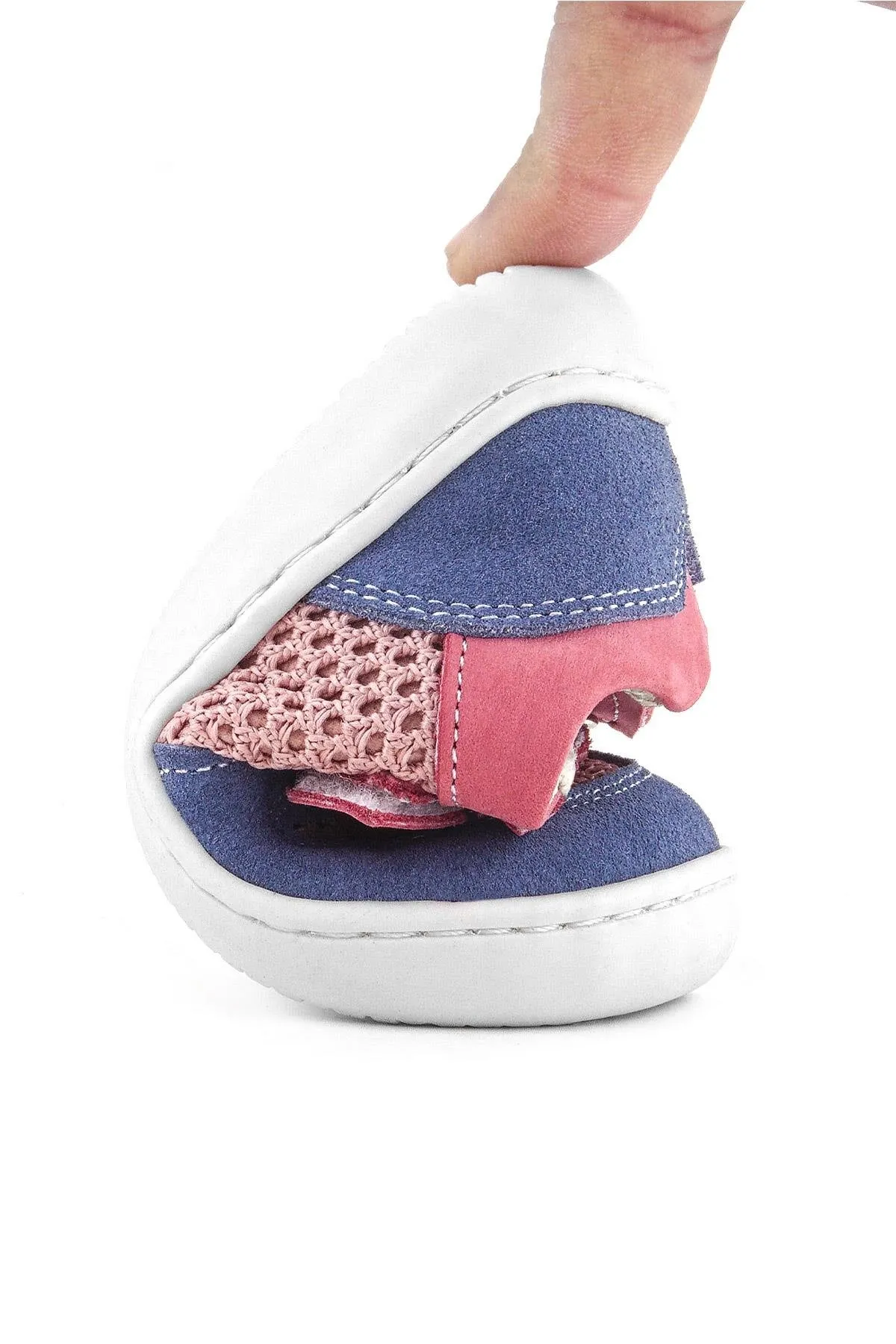 Bob Hakiki Deri Pembe Mavi Barefoot Cırtlı Lastikli Bebek Sneaker Ayakkabı