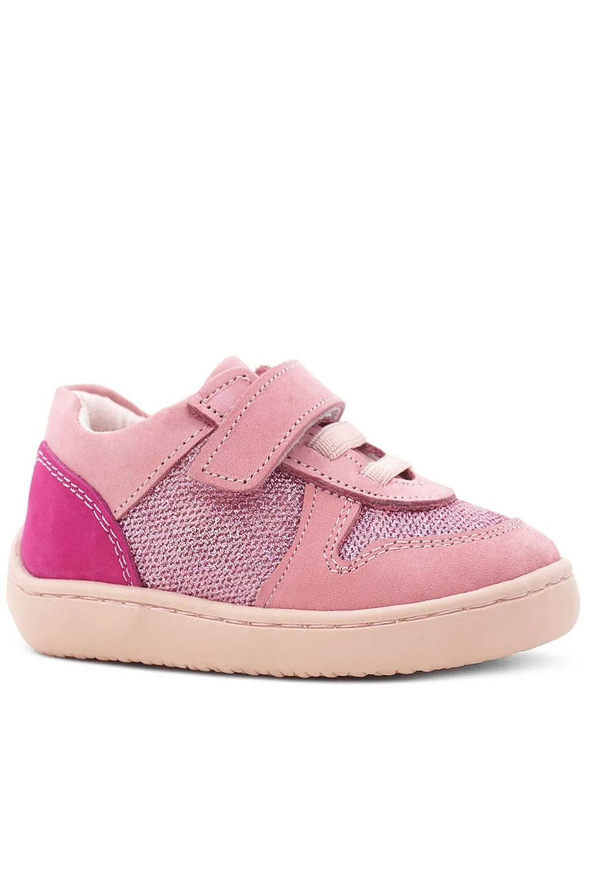 Bob Hakiki Deri Pembe Simli Barefoot Cırtlı Lastikli Bebek Sneaker Ayakkabı