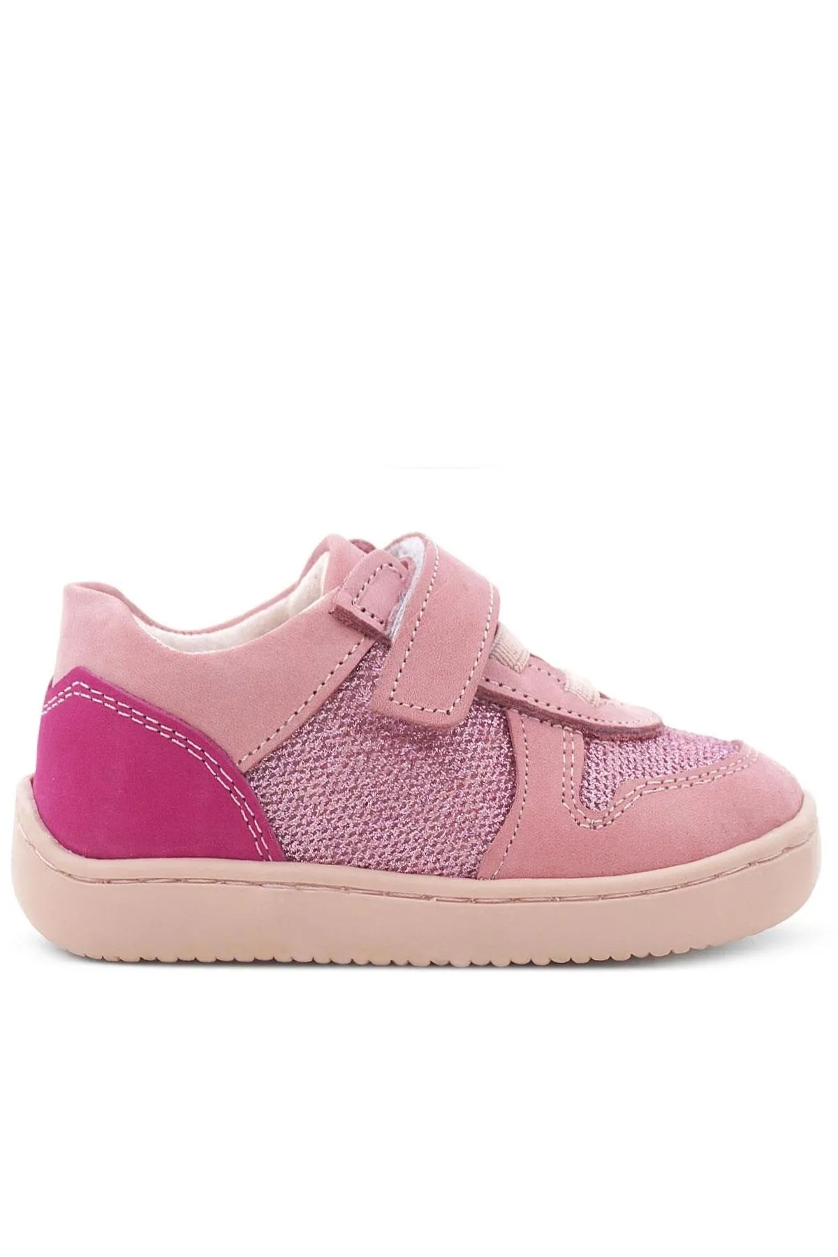 Bob Hakiki Deri Pembe Simli Barefoot Cırtlı Lastikli Bebek Sneaker Ayakkabı