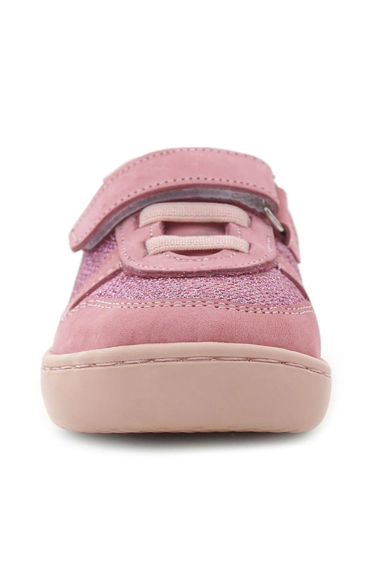Bob Hakiki Deri Pembe Simli Barefoot Cırtlı Lastikli Bebek Sneaker Ayakkabı