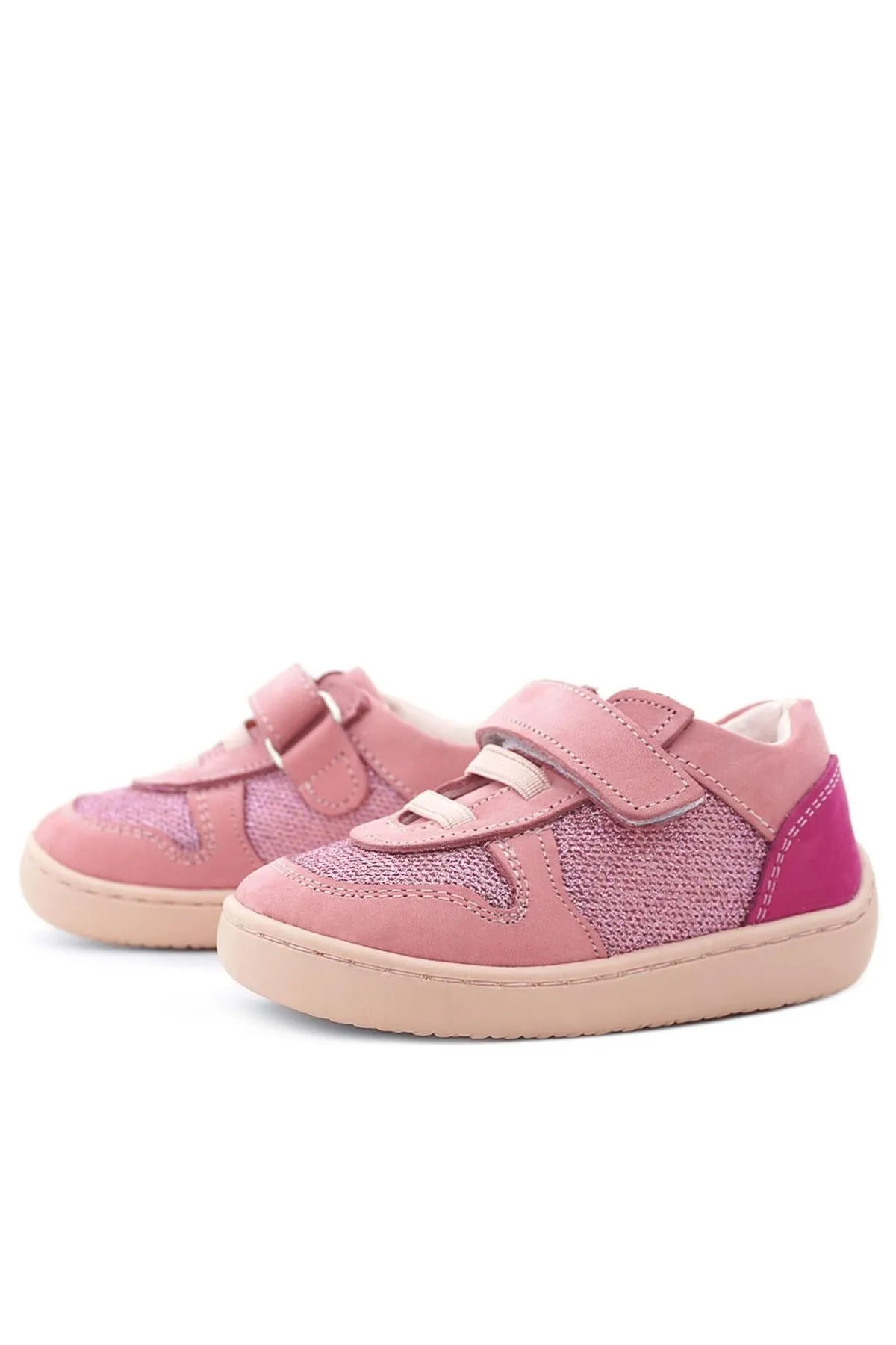 Bob Hakiki Deri Pembe Simli Barefoot Cırtlı Lastikli Bebek Sneaker Ayakkabı