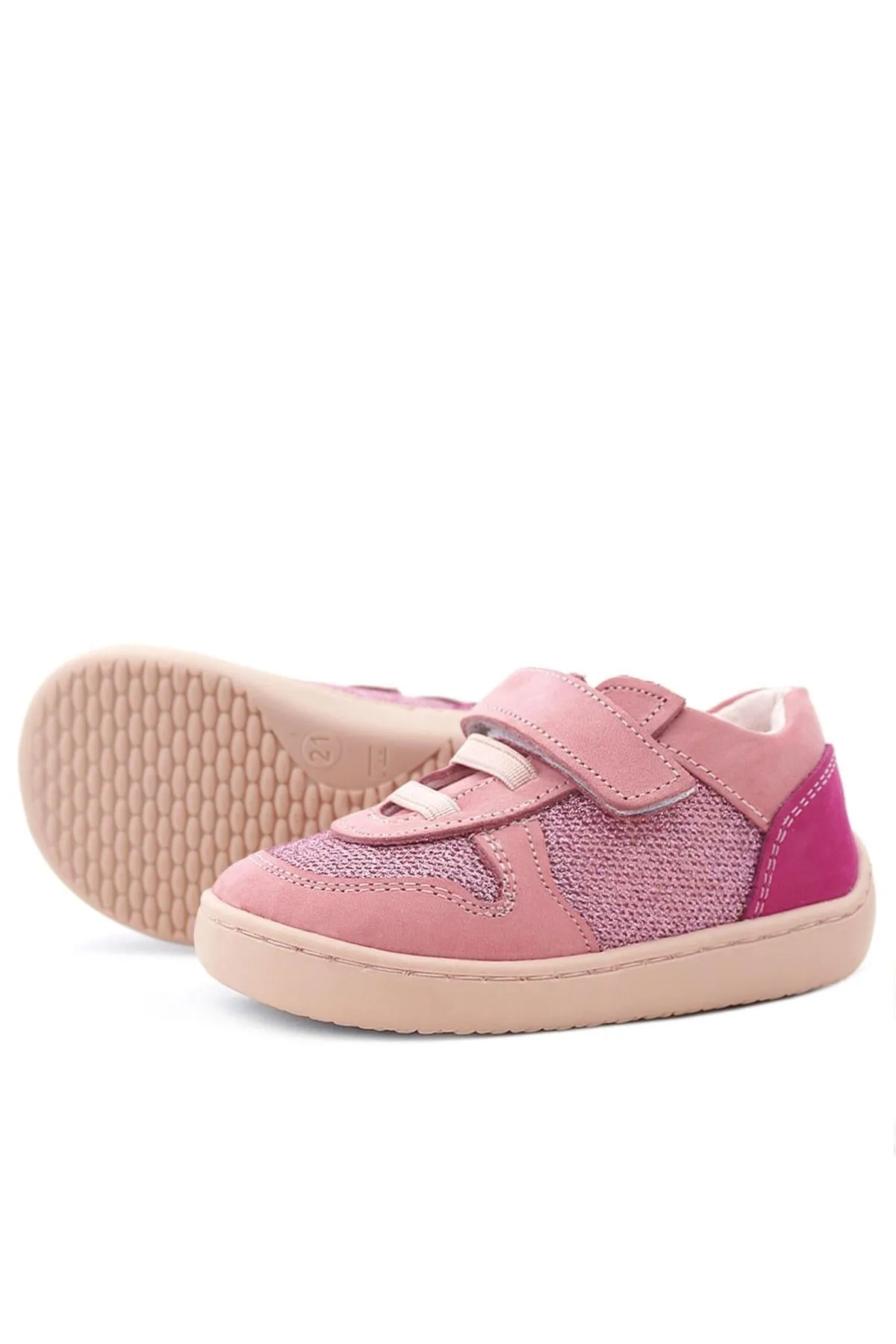Bob Hakiki Deri Pembe Simli Barefoot Cırtlı Lastikli Bebek Sneaker Ayakkabı